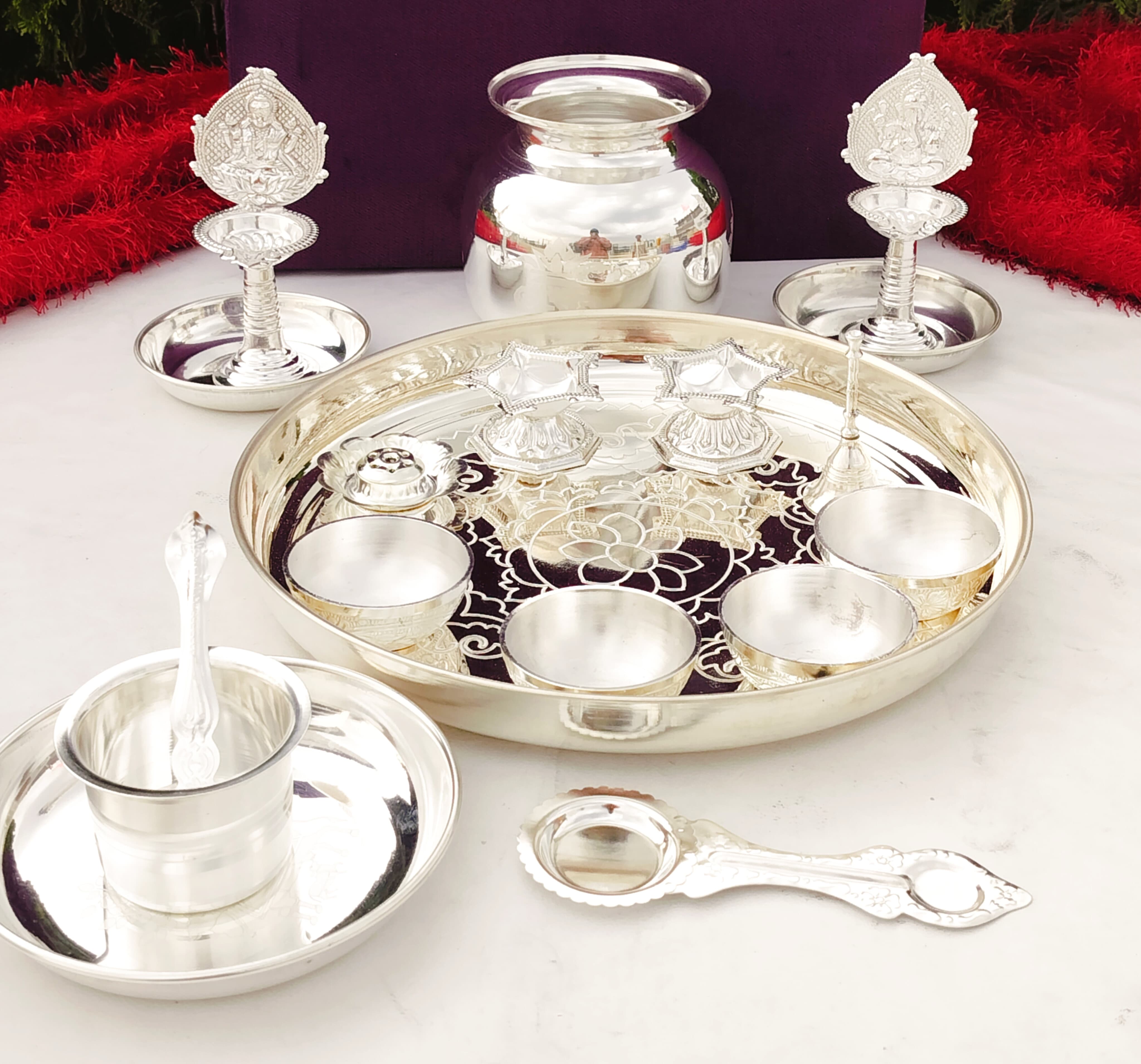 German silver complete laxmi pooja set