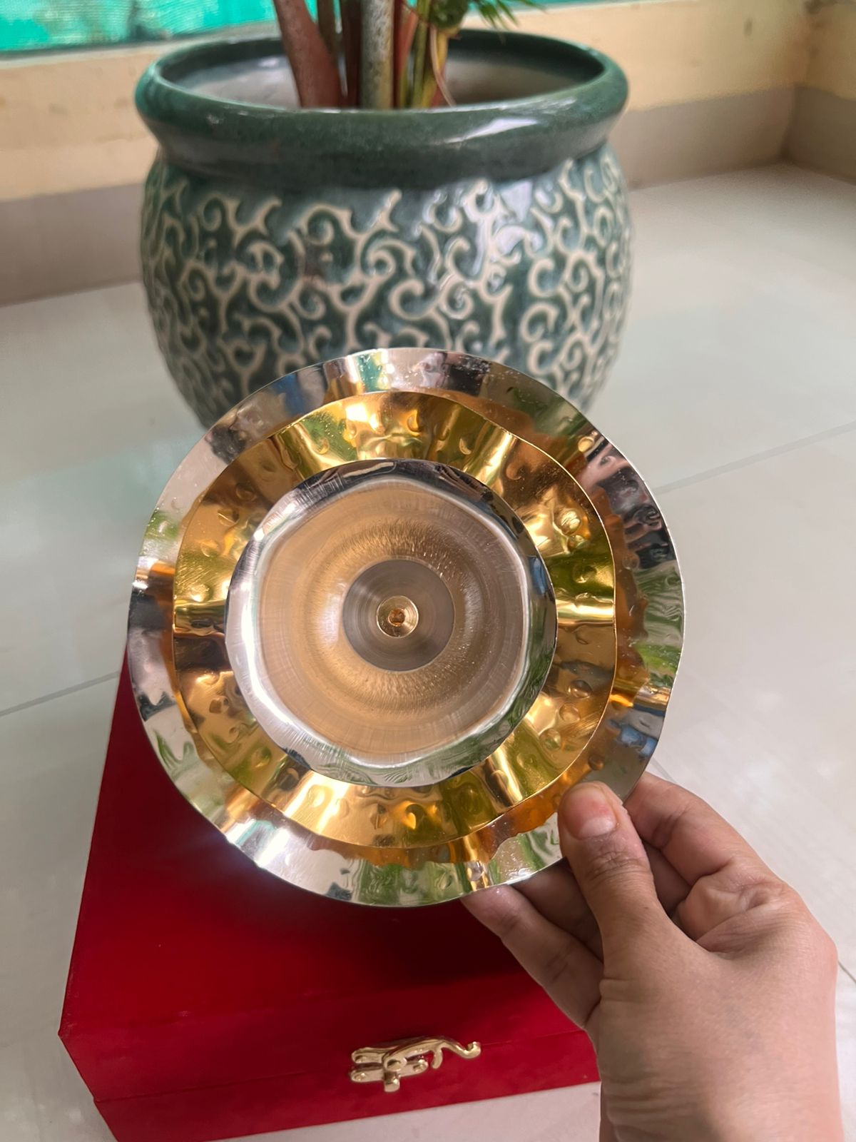 German silver golden finished diya