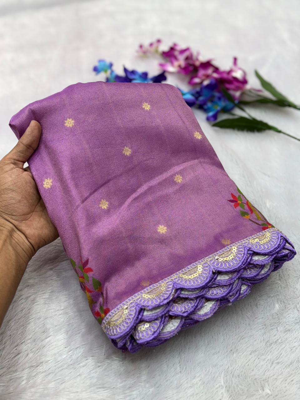 Purple saree with floral patterns 