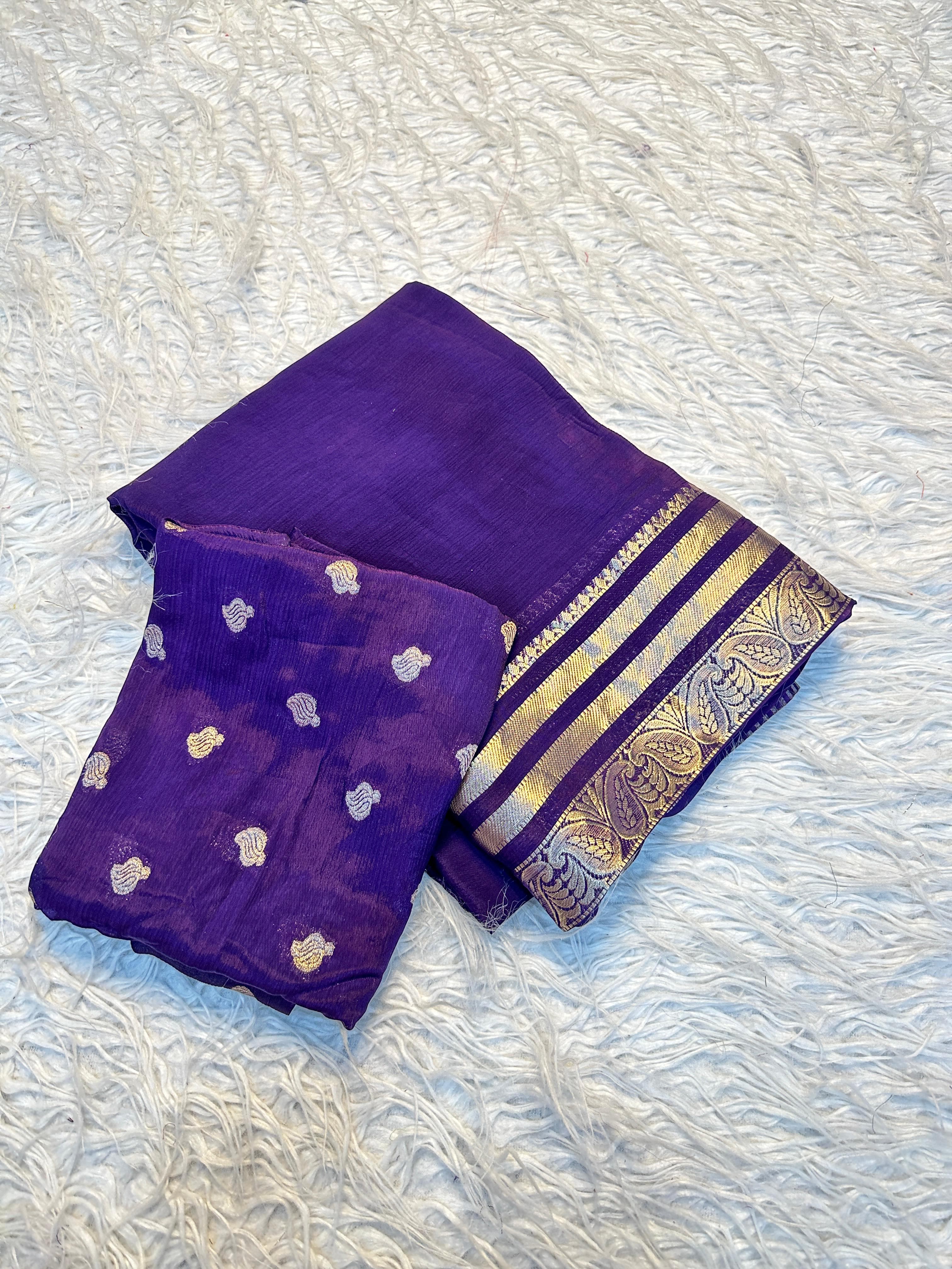 Purple saree with gold border 