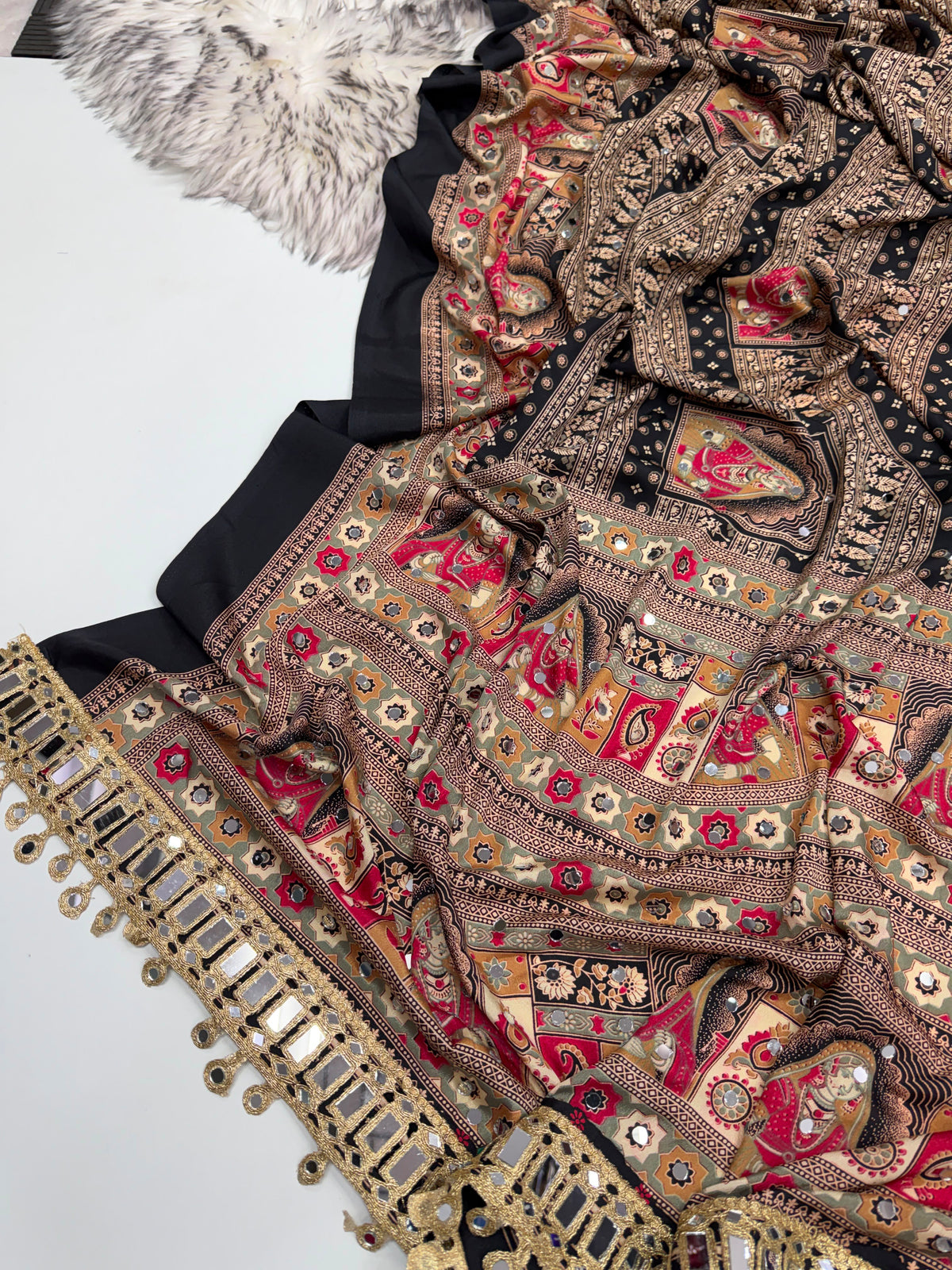 Ajarakh Viscose satin silk saree