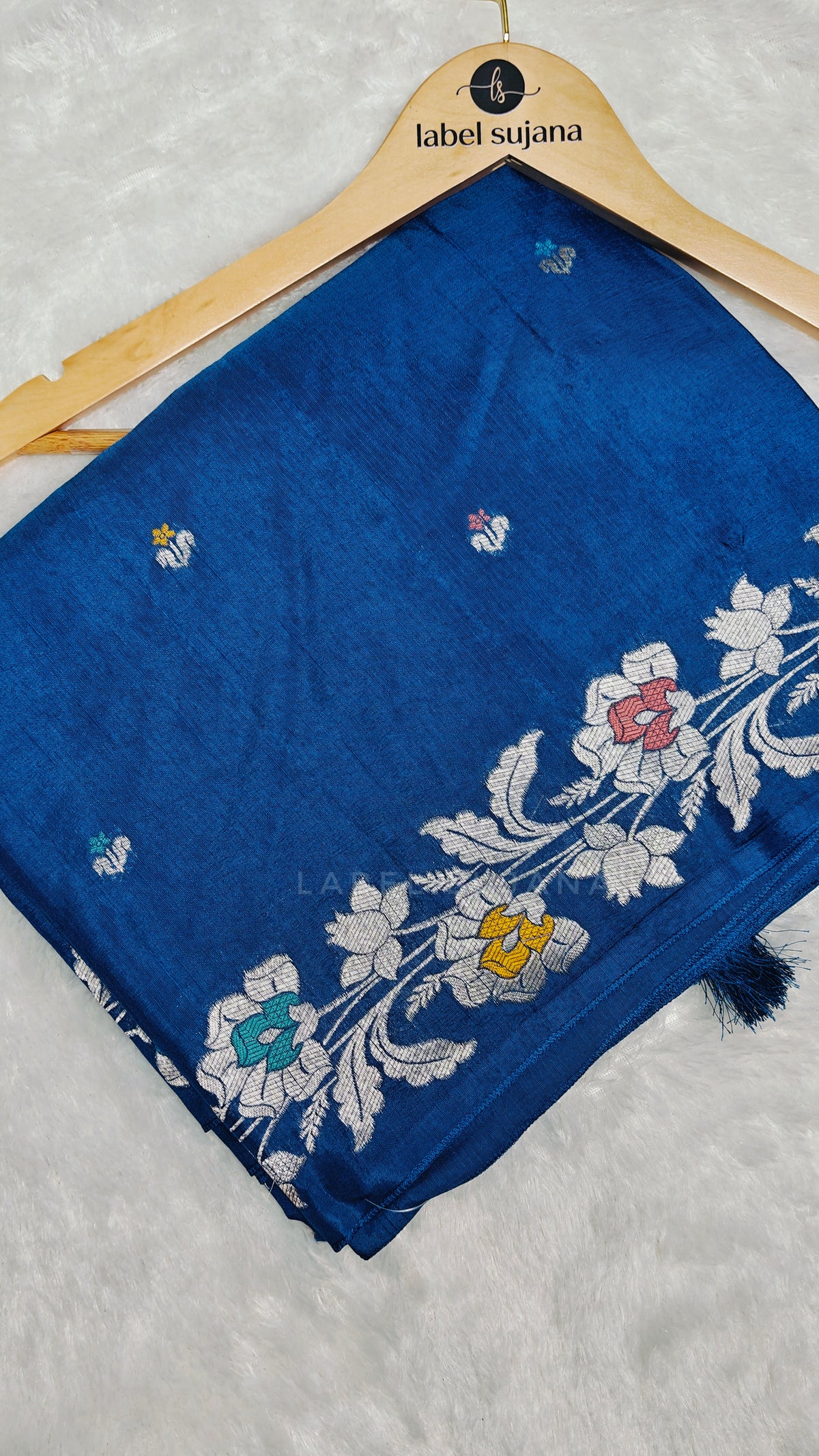 An ink blue silk saree