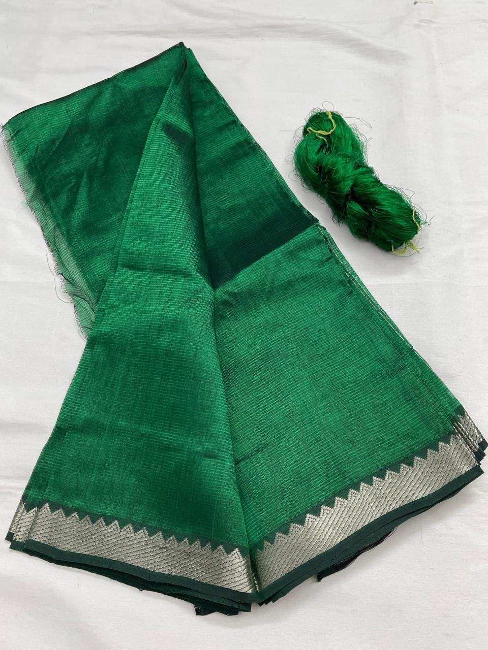 A Bottle green Mangalagiri Handloom pattu saree