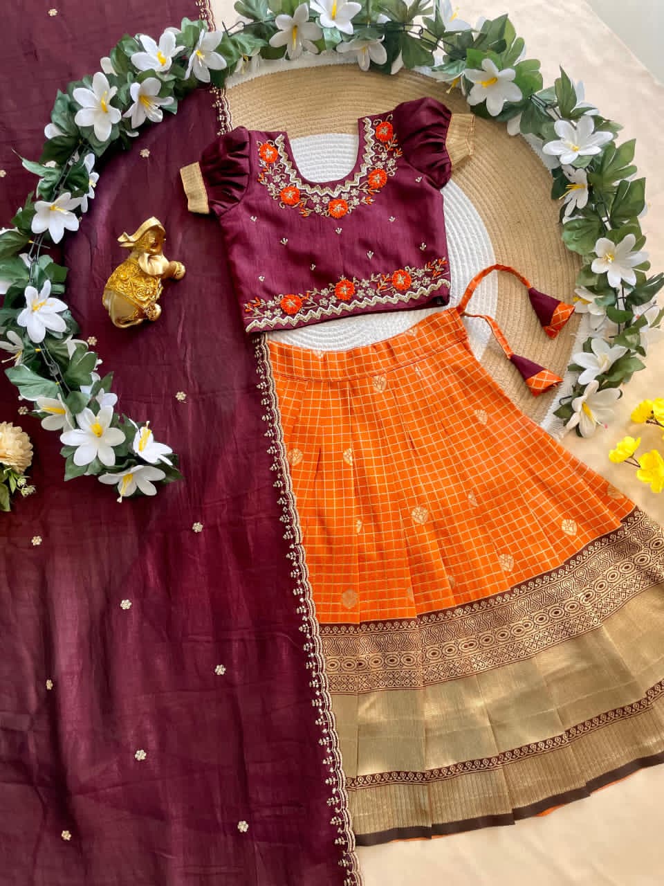 Maroon and orange 