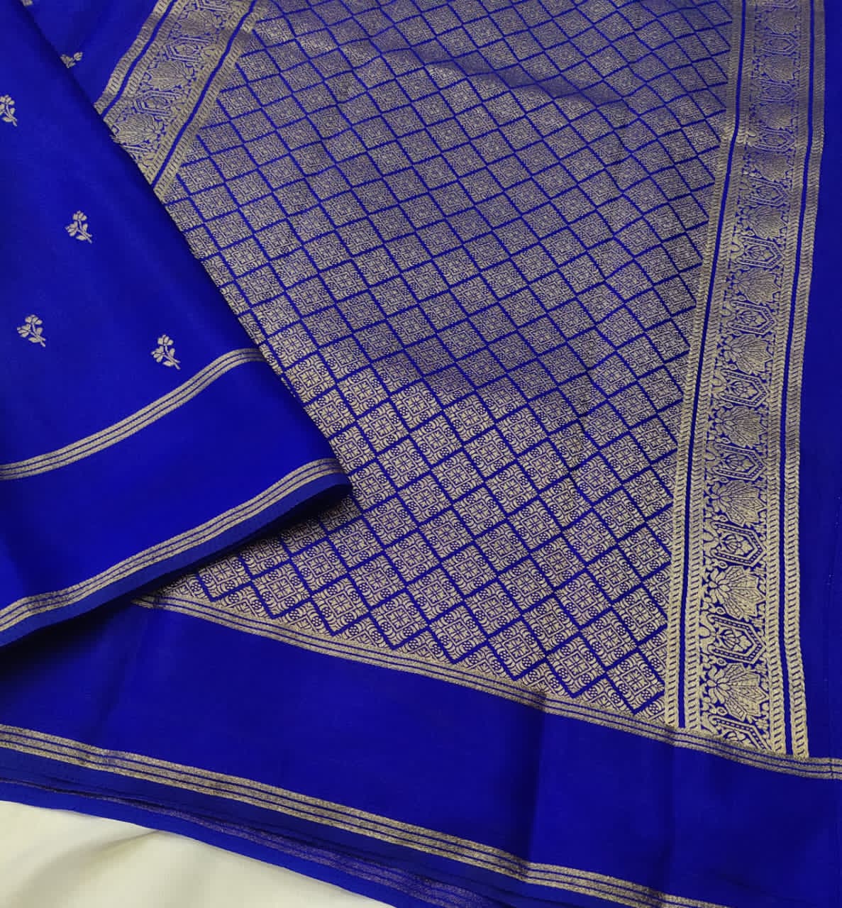 Royal Blue saree with floral patterns 