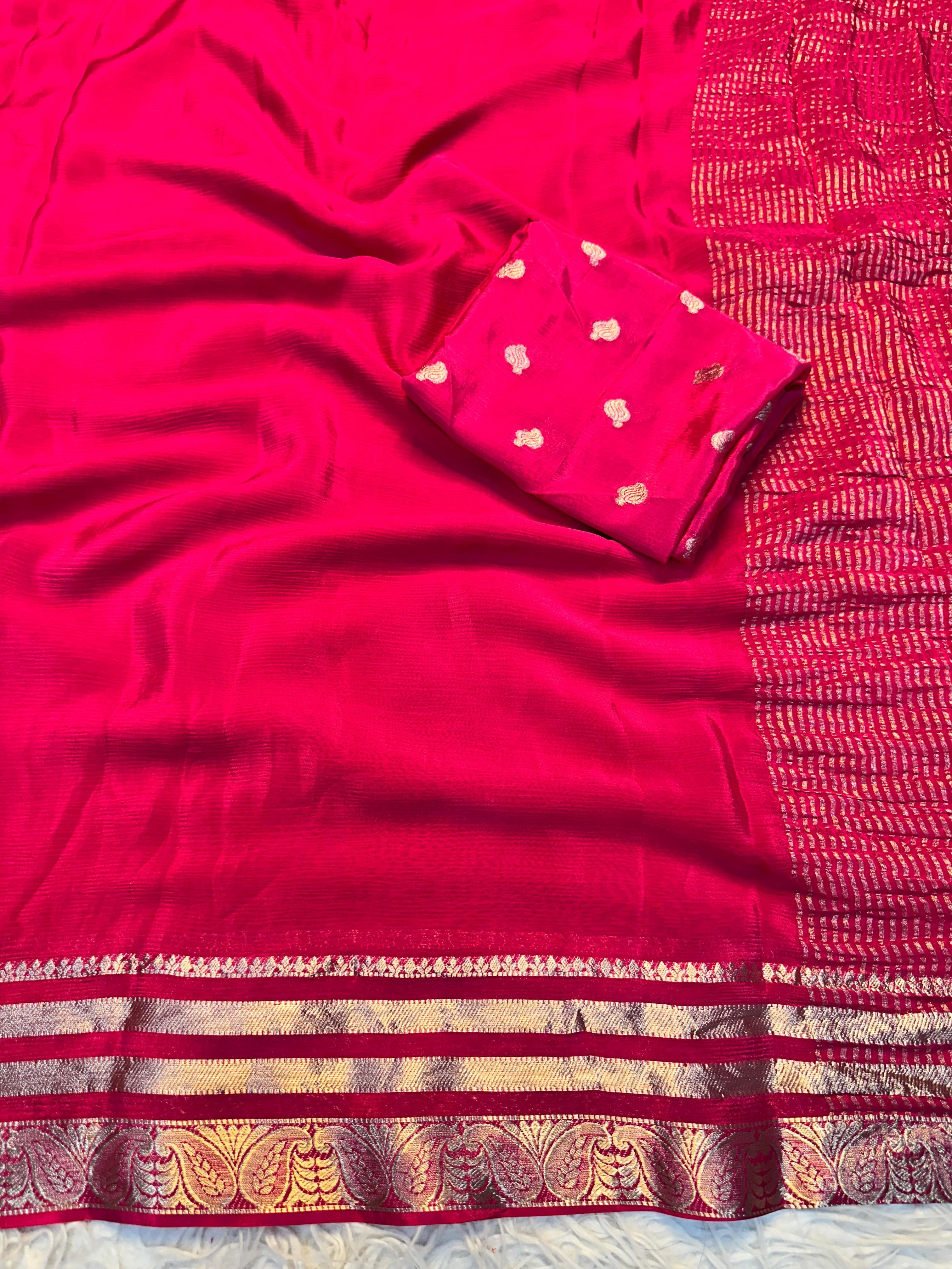Pink saree with gold patterns