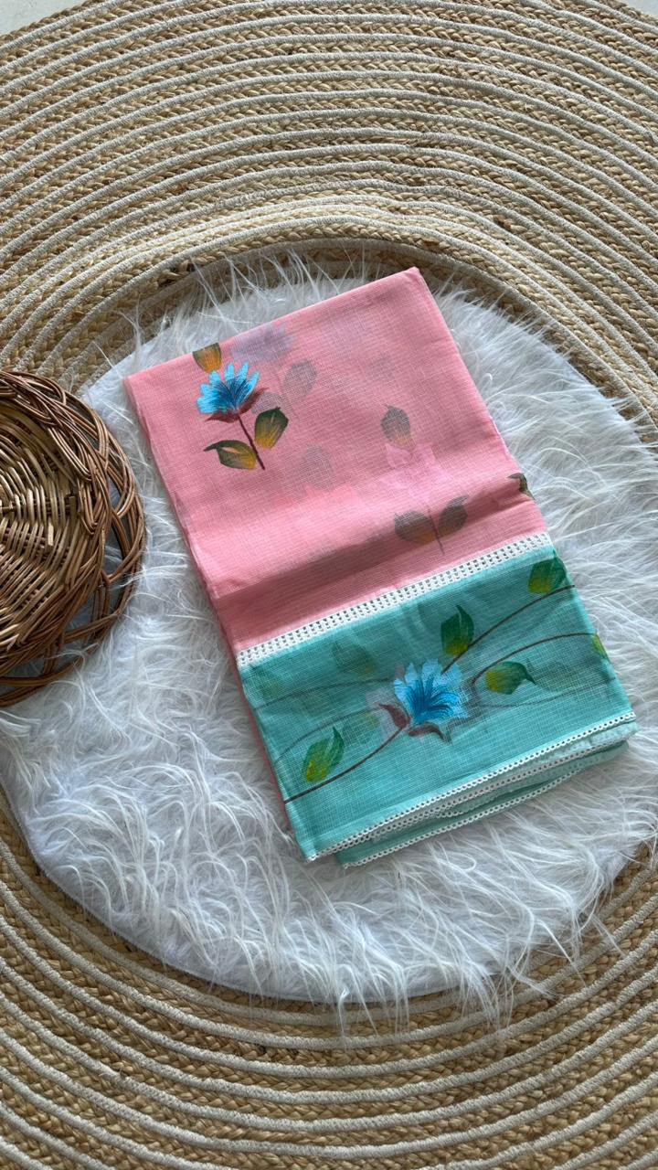 A Peach colour Brush Painted Kota Saree