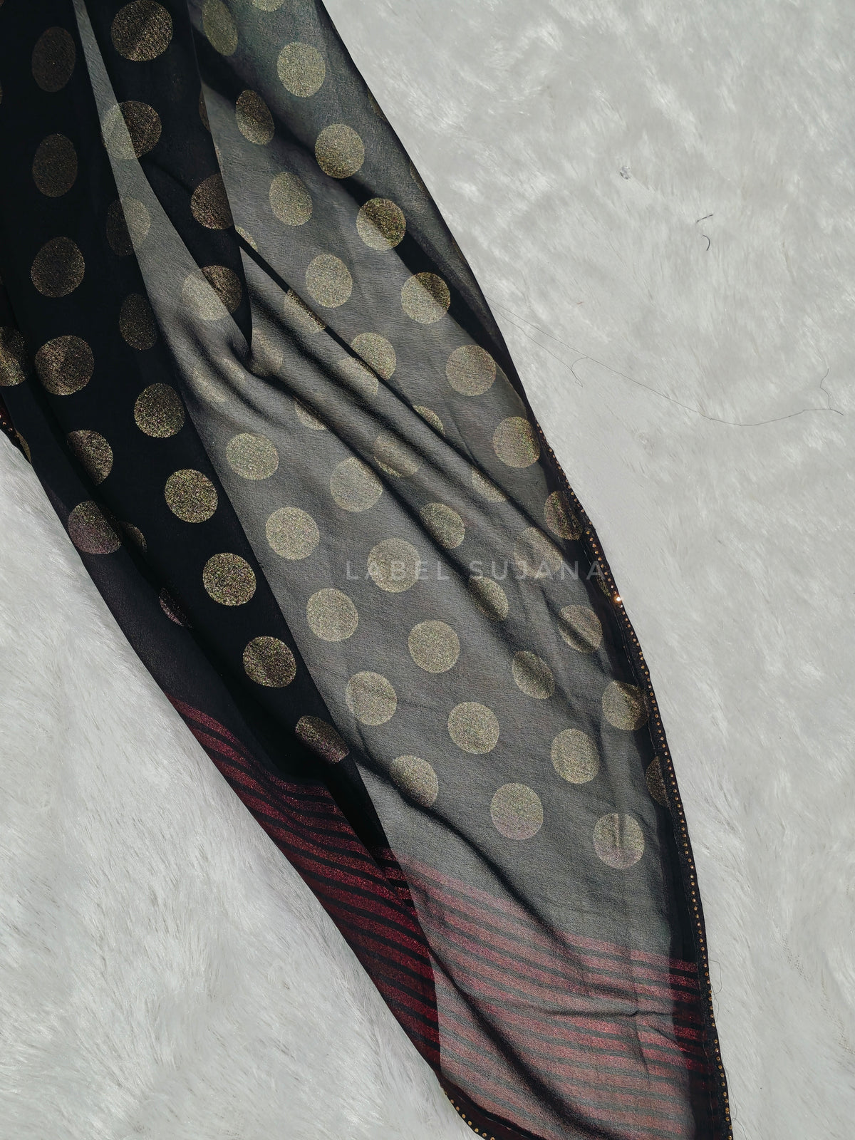 Shimmery Georgette Polka Dot Saree With Metallic Borders LSS20
