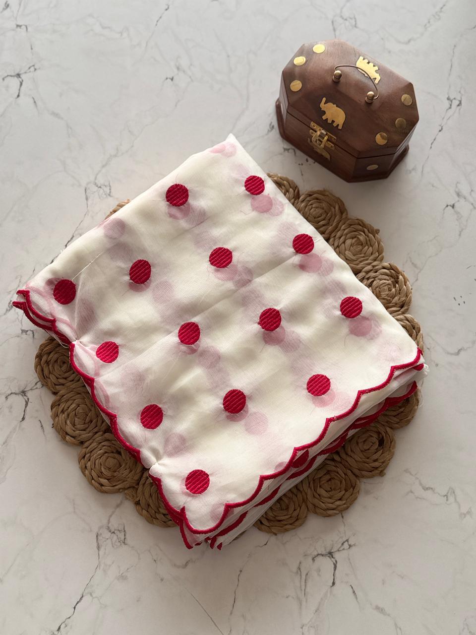 White with pink dots
