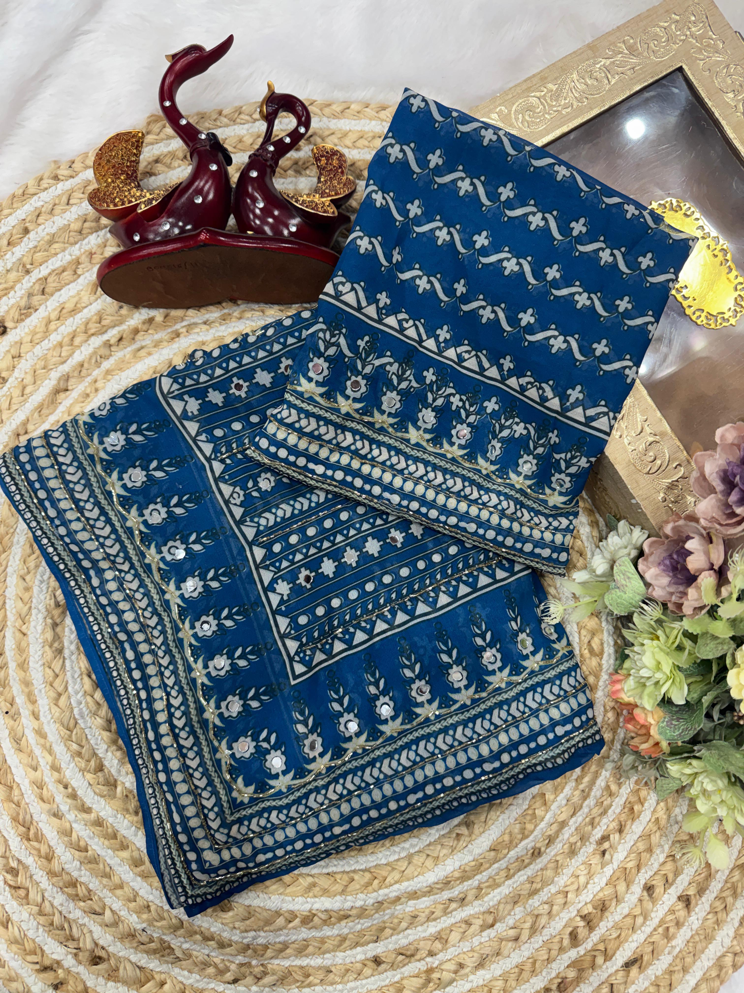 Blue patterned fabric