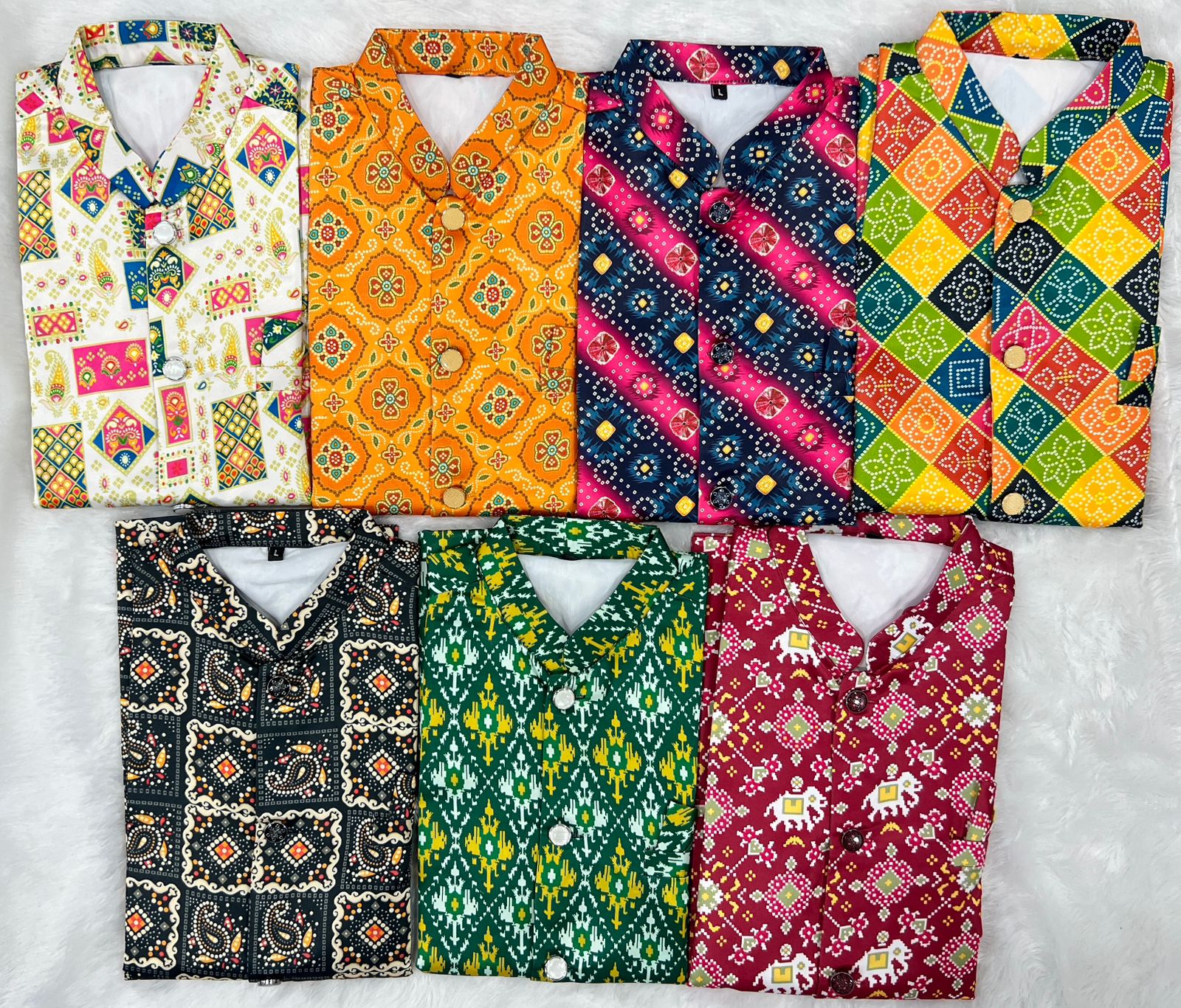 Red, multicolor, pink and blue, black, yellow, parrot green and beige 