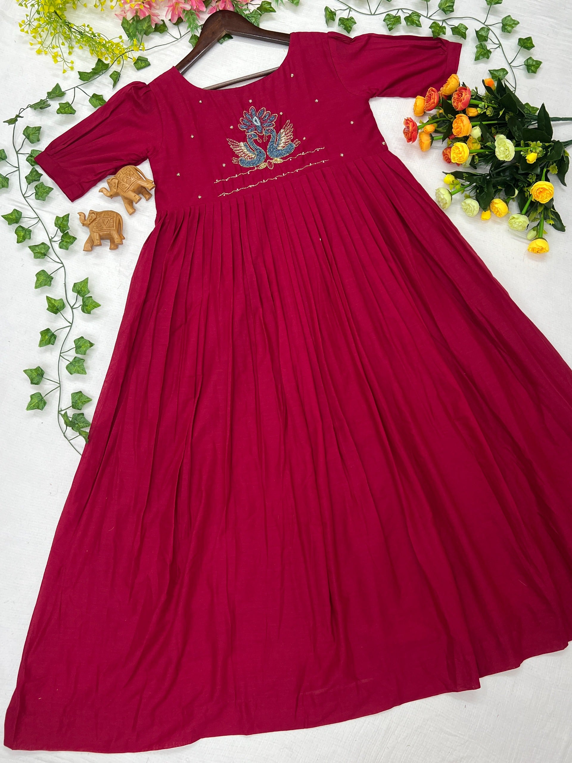 Pink dress with floral embroidery work 