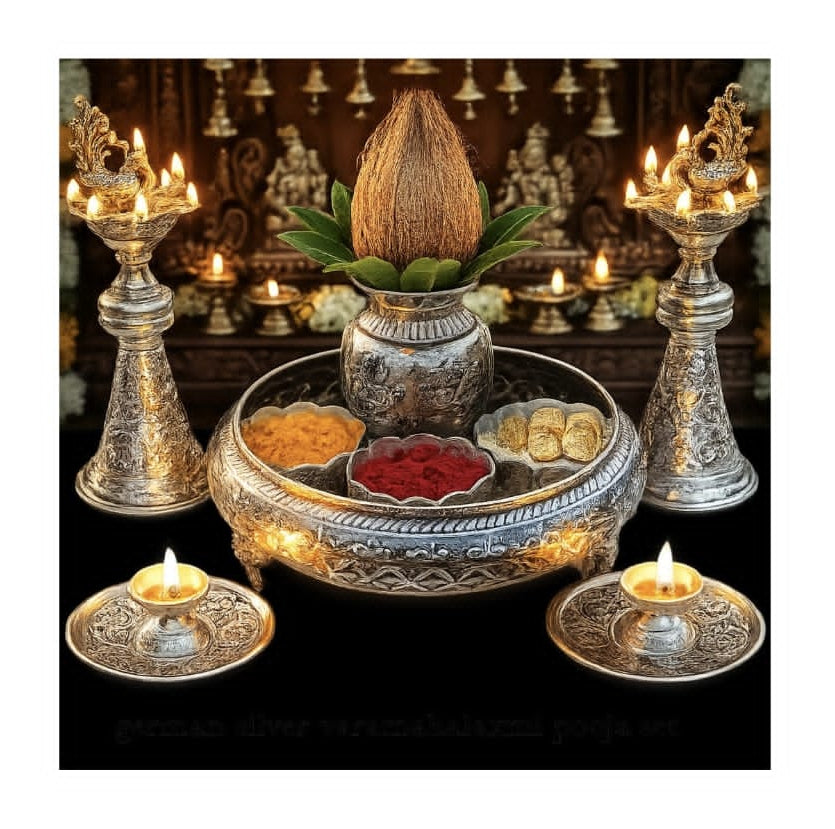 Antique german silver pooja sets