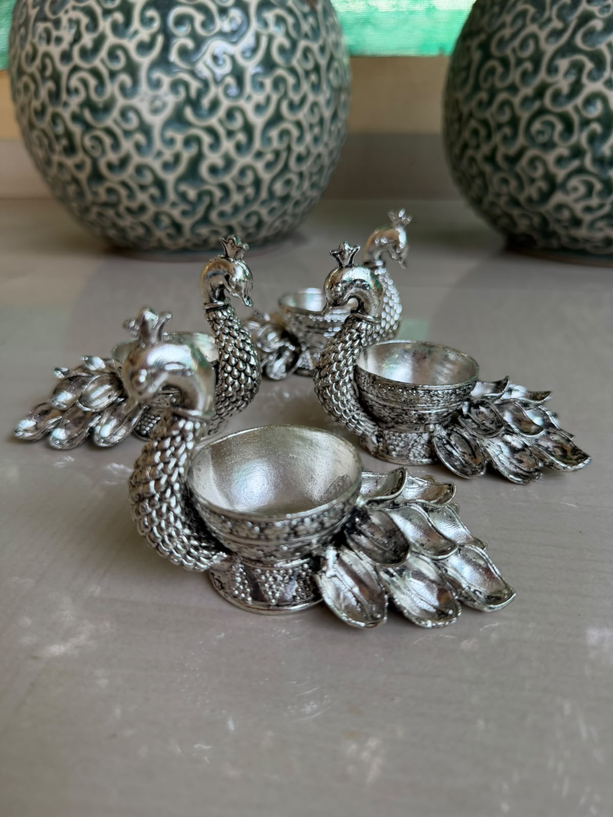 Antique German Silver big peacock deepam