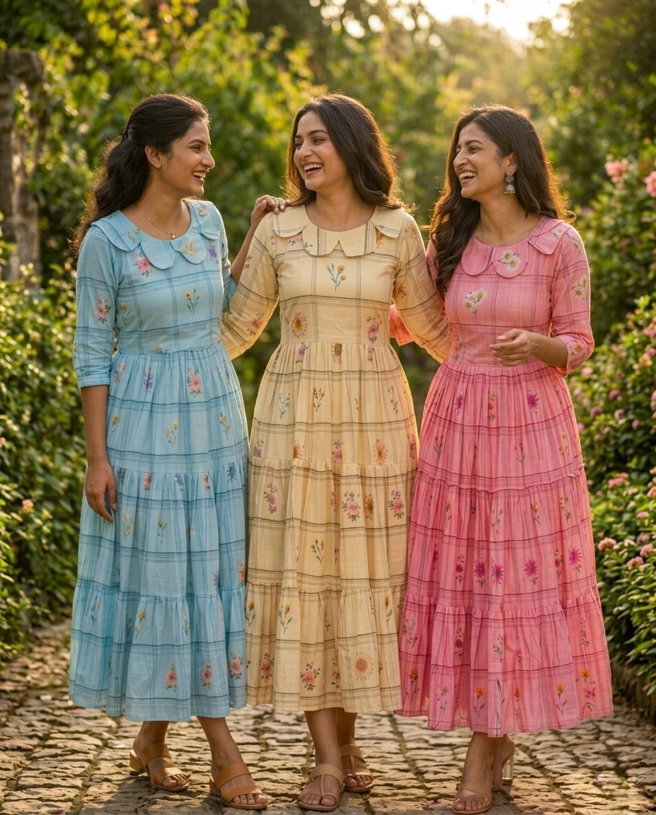 Beige,pink,sky blue frocks