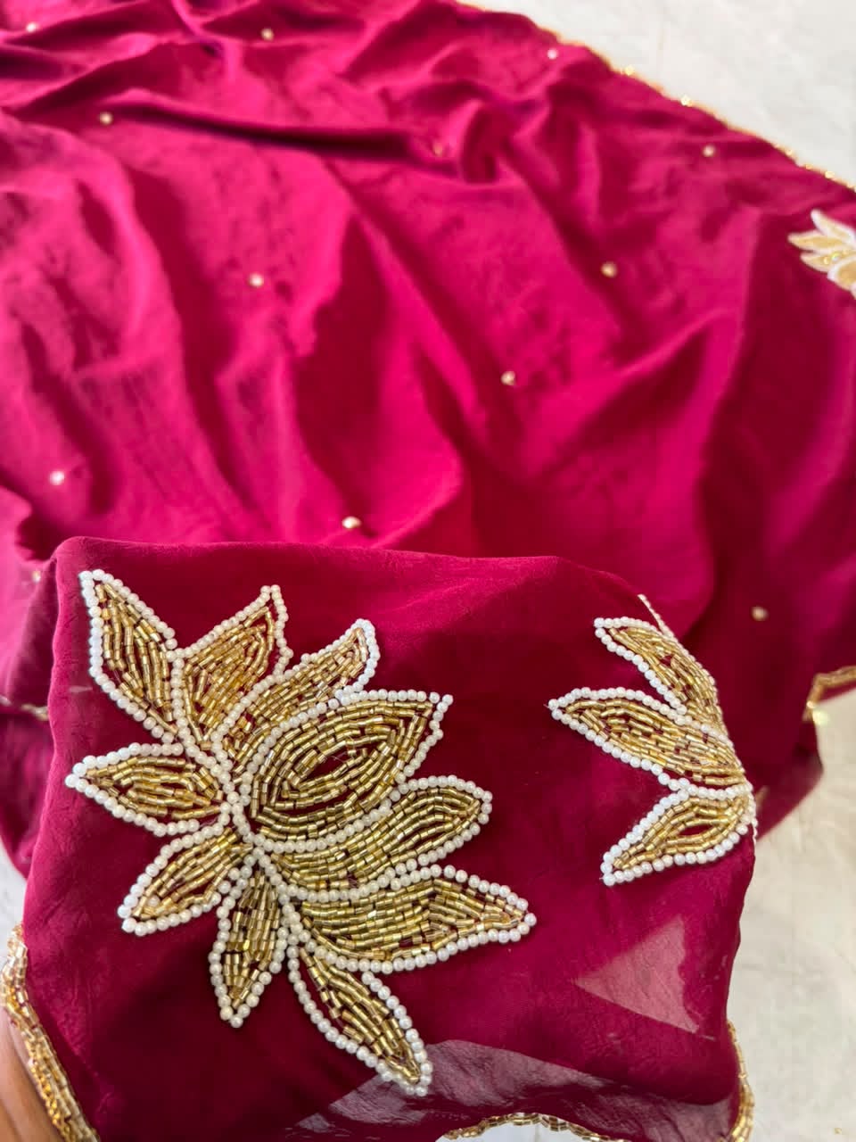 Rangoli Crushed Sarees with Beautiful Hand Cutdana border