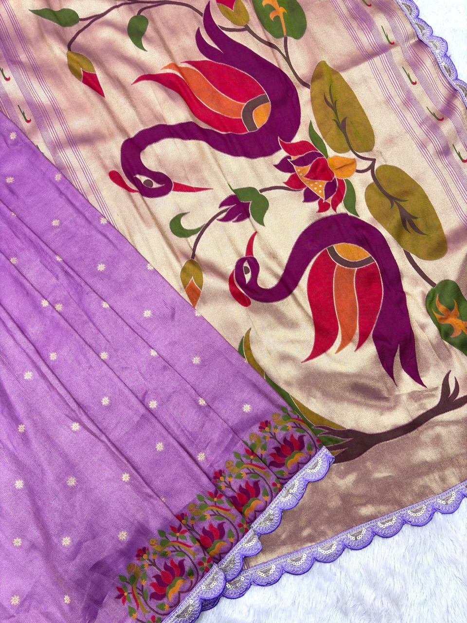 Purple saree with floral patterns 