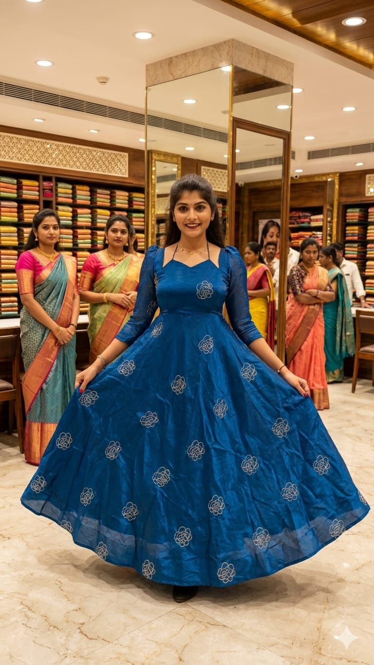  Ink blue dress with floral patterns 