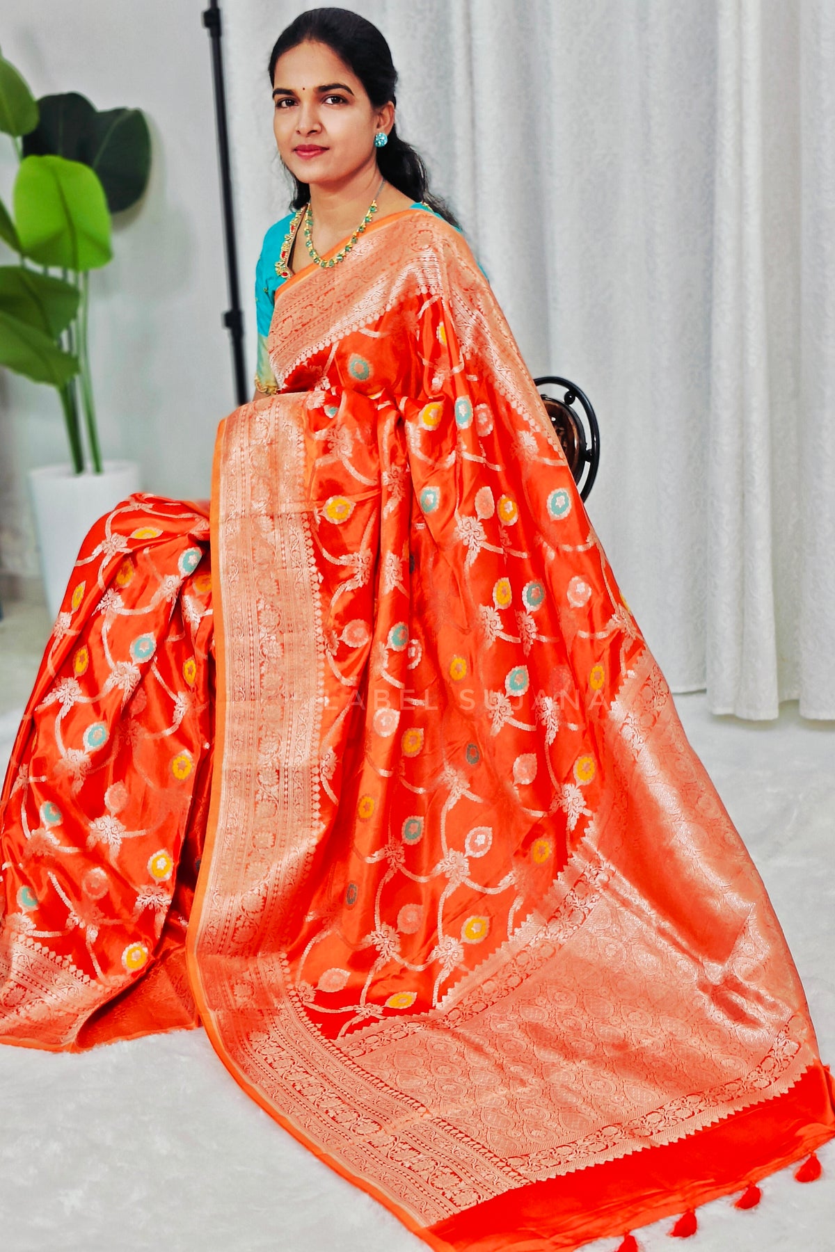 A Rust Orange Silk Saree