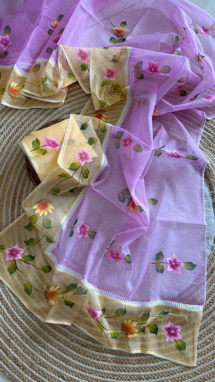 A Pink colour Brush Painted Kota Saree