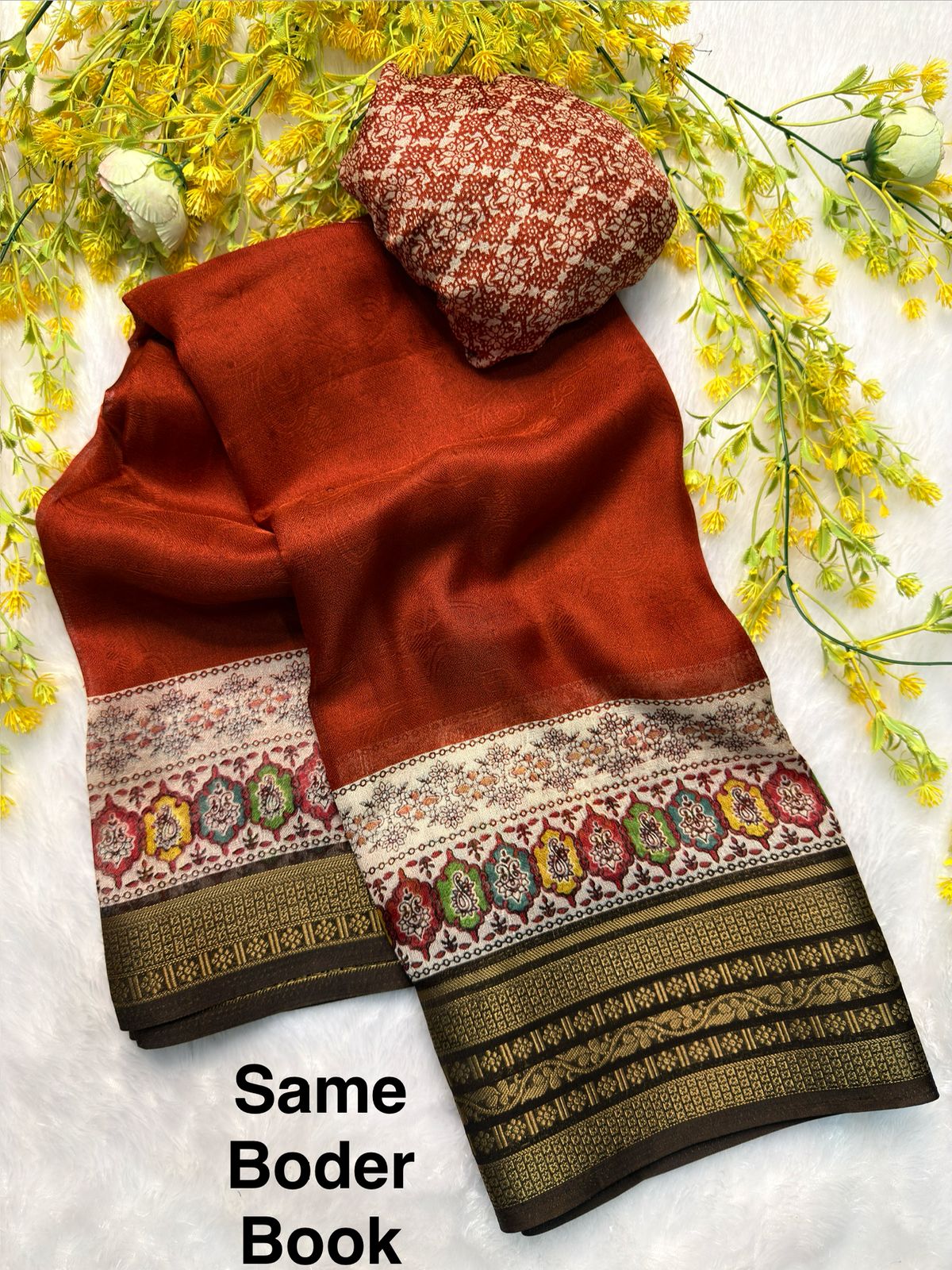 Rust Orange saree with decorative border
