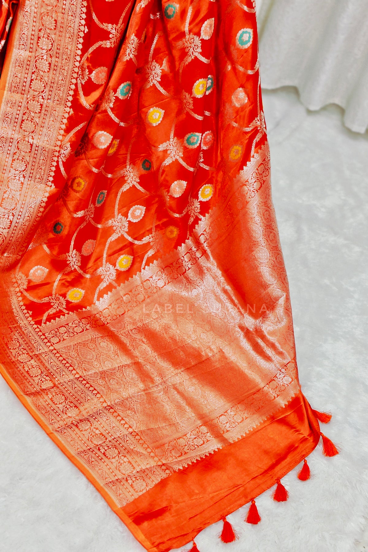 A Rust Orange Silk Saree