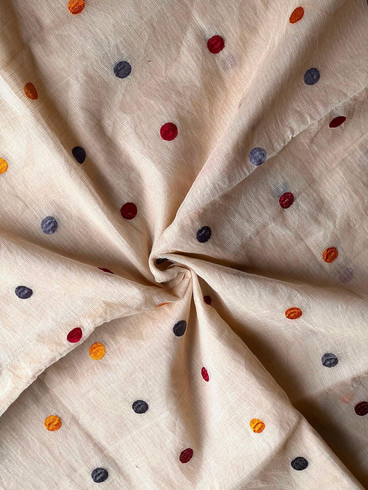 Kota Chex Saree With Folka Dot Embroidery Work