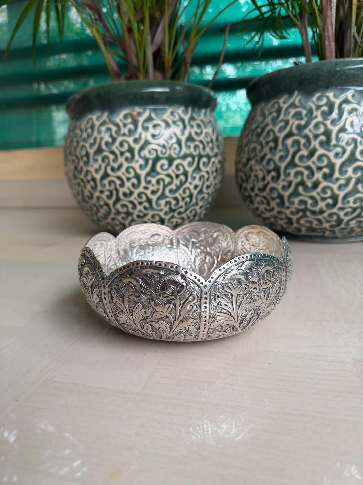 German Silver flower cut urli