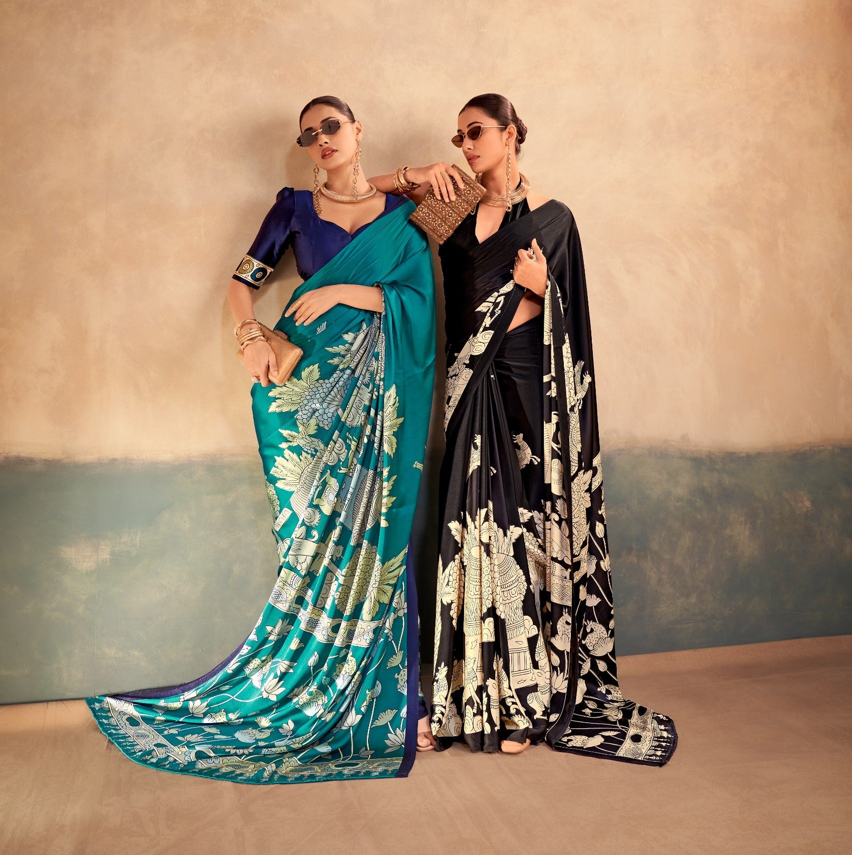 Rama Green and black saree