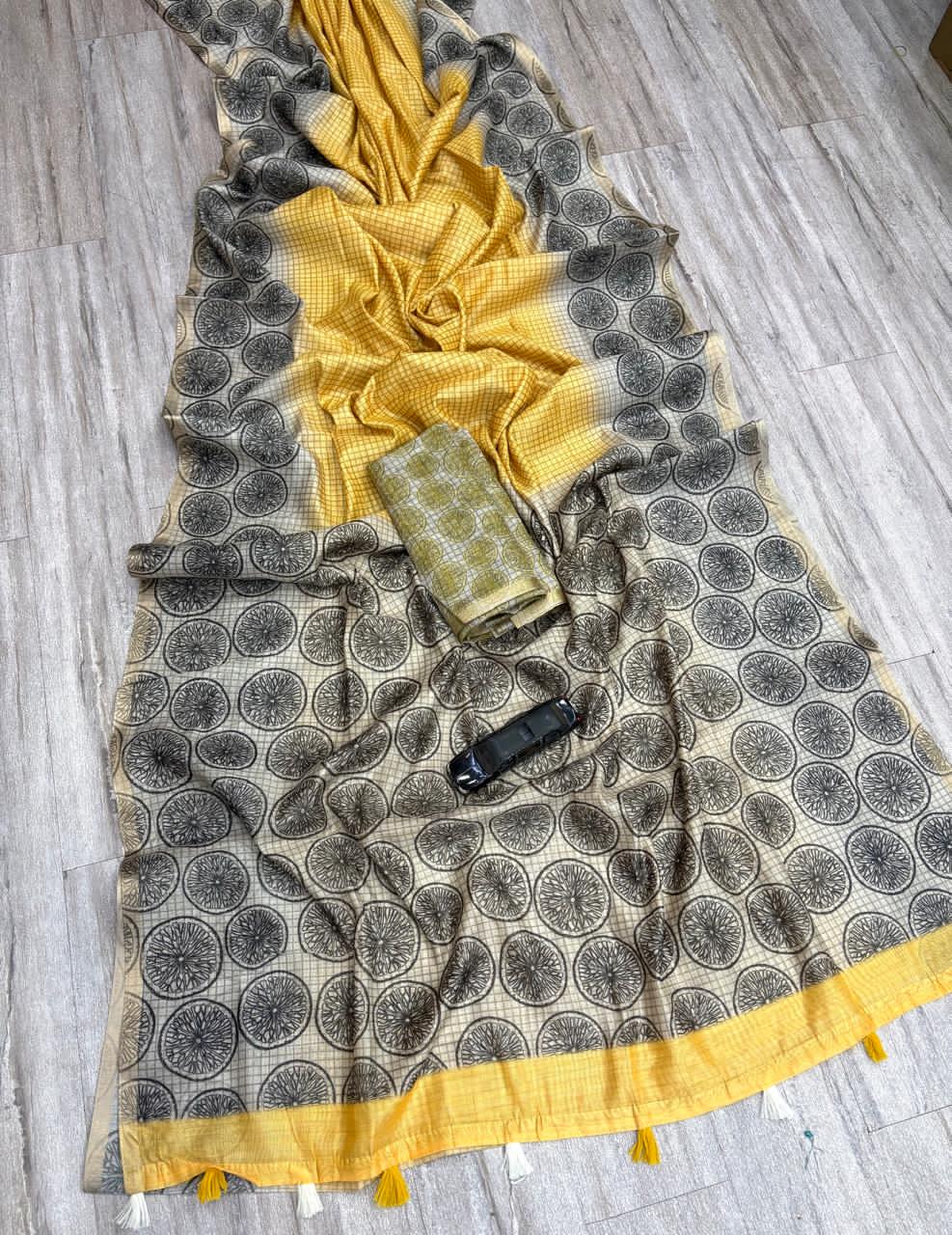 Yellow fabric with floral 