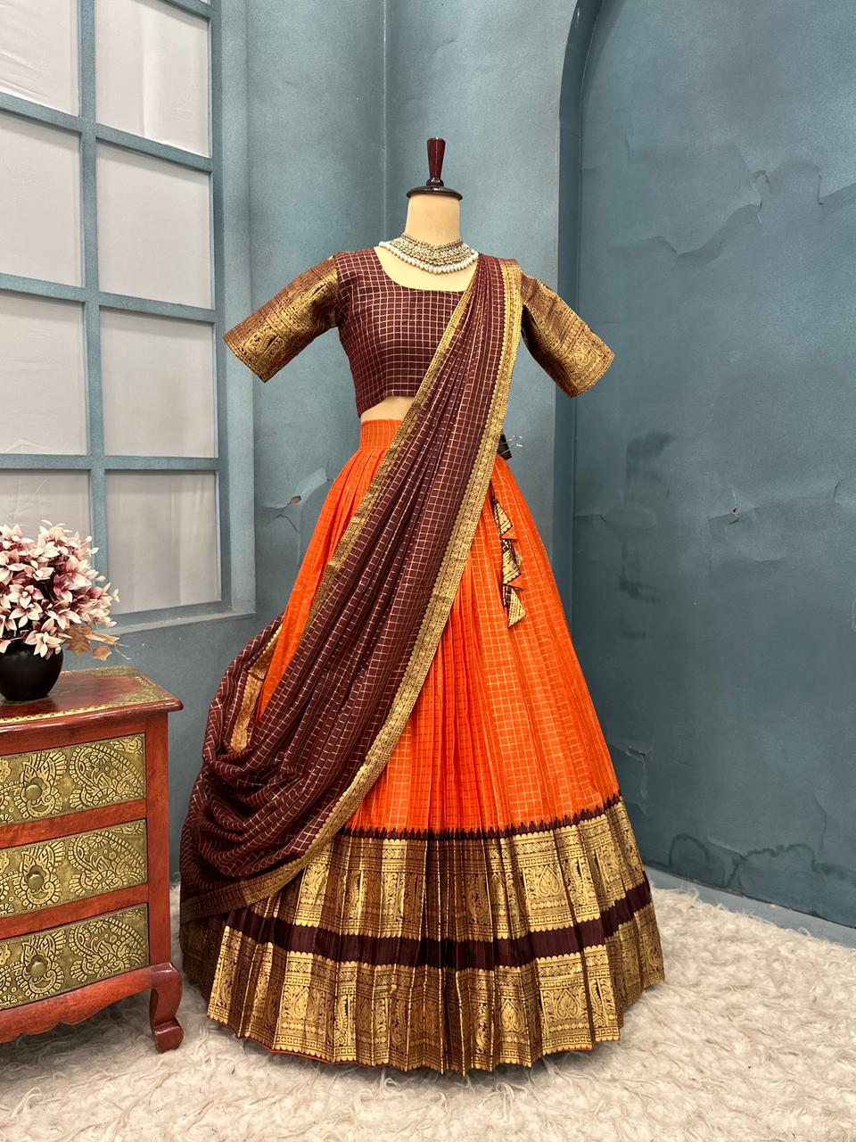 Traditional Brown and Orange lehanga