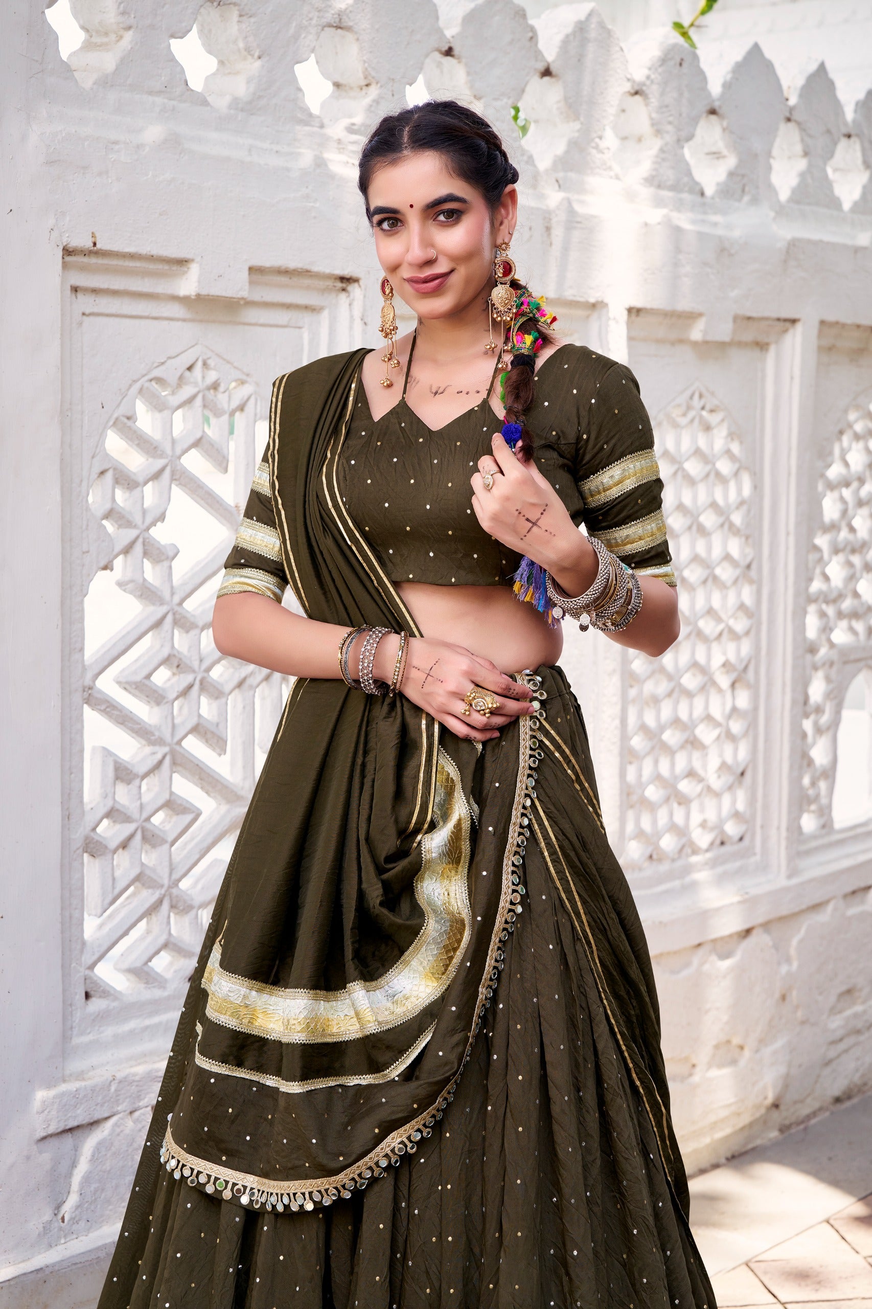 Olive green lehenga 