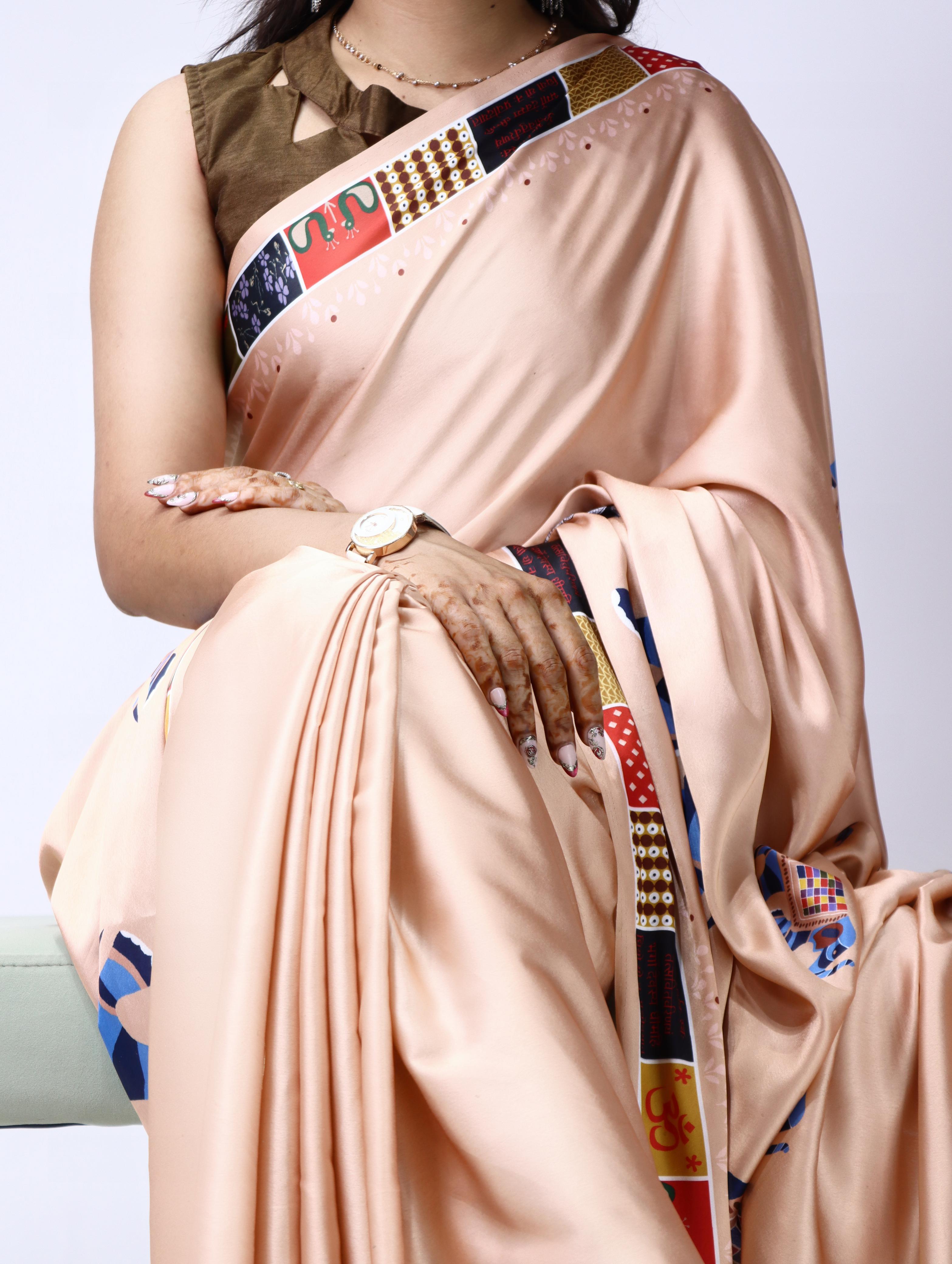 Peach fabric with floral patterns 