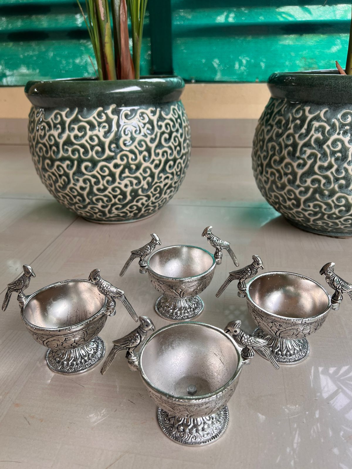 Antique German Silver Parrot Bowls - 5 pcs