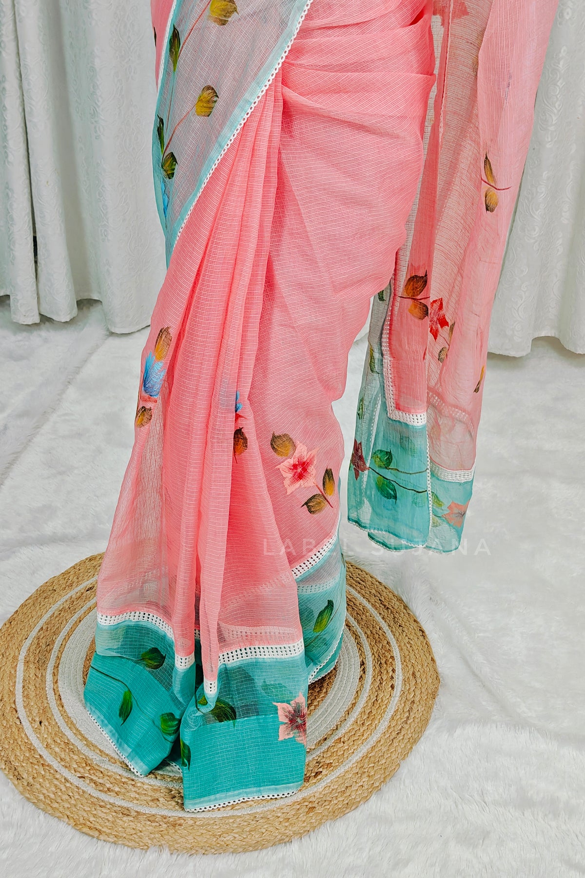 A Peach colour Brush Painted Kota Saree