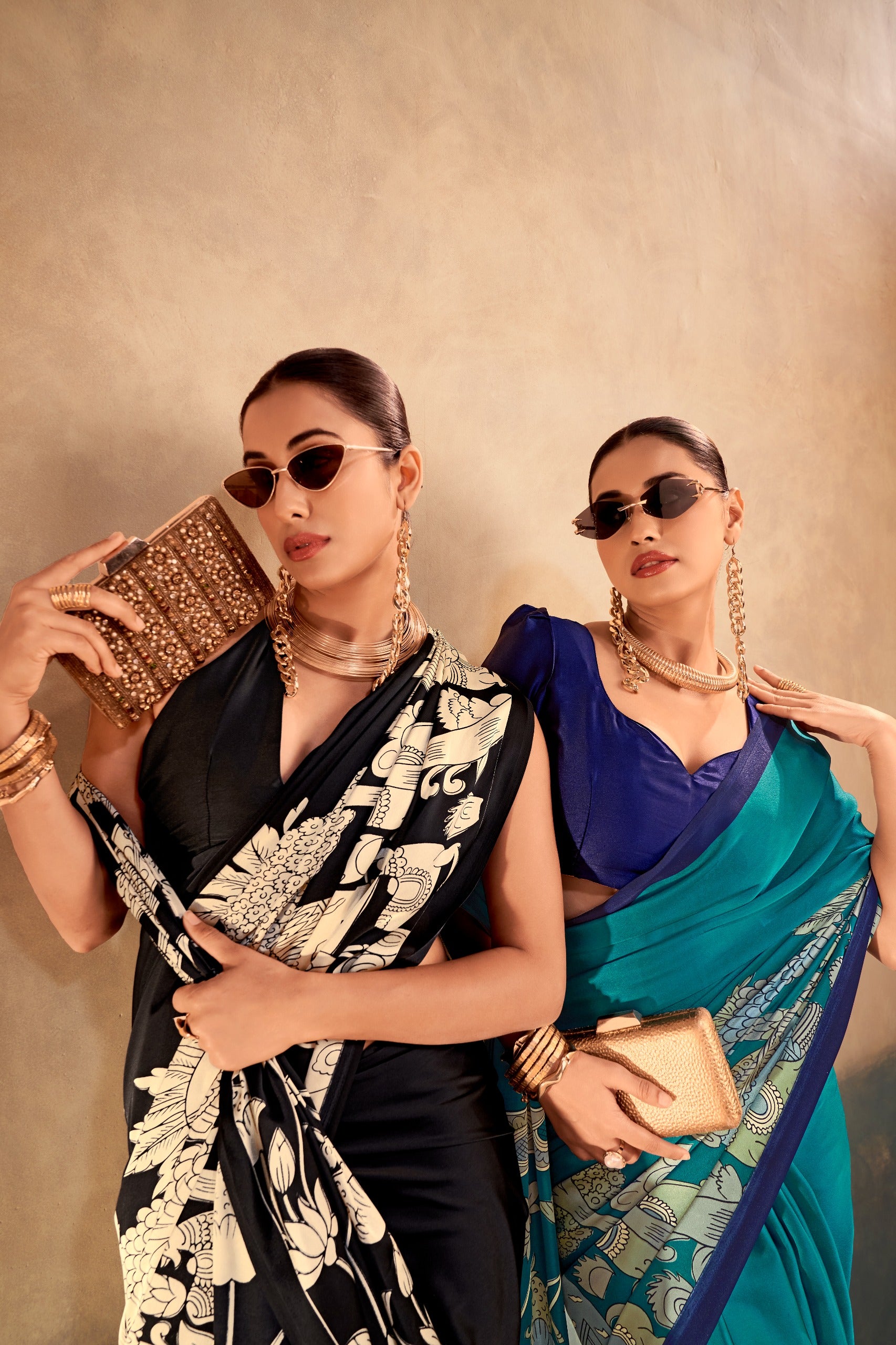 Rama Green and black saree 