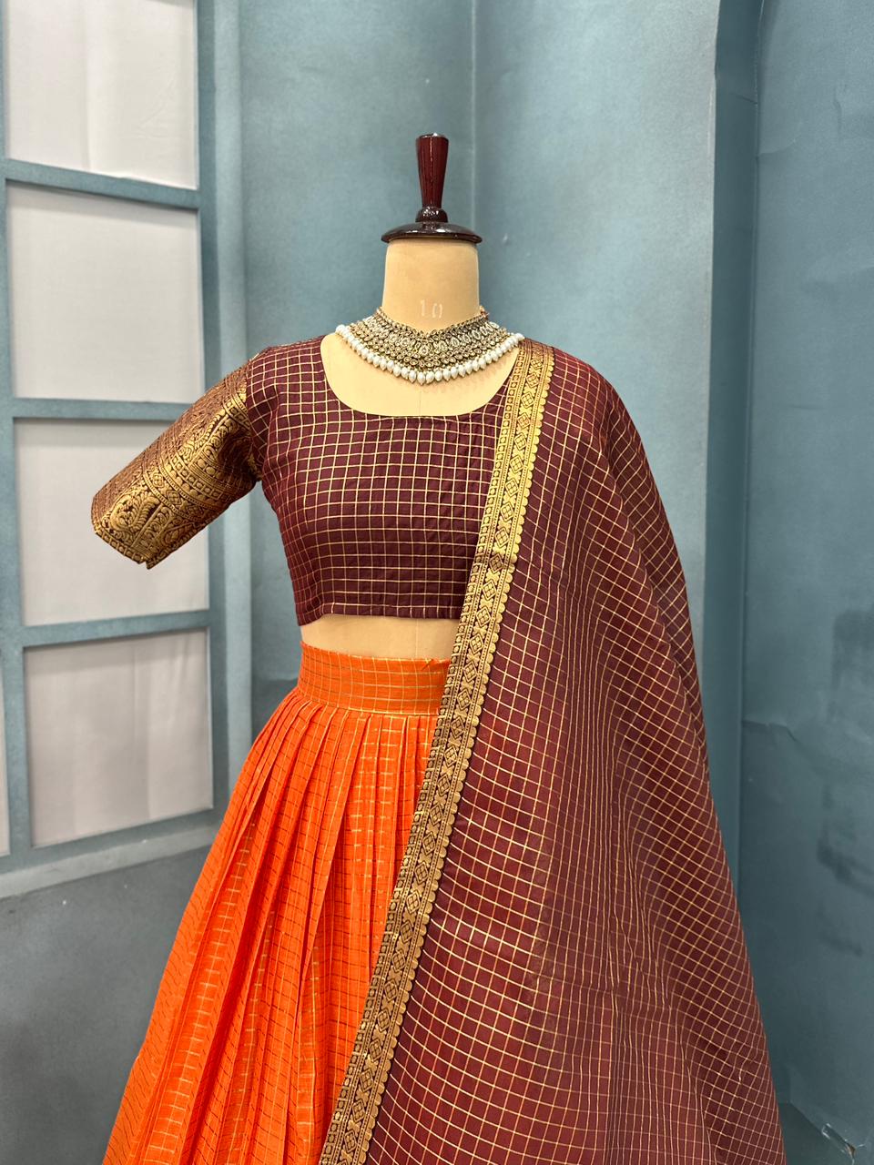 Traditional Brown and Orange lehanga with blouse 