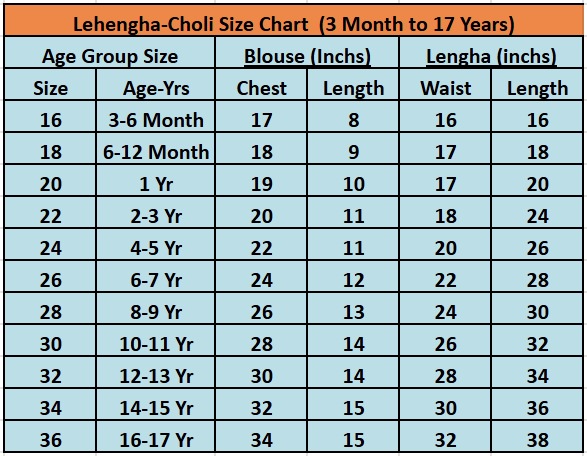 Cream, Sky Blue dress size chart 