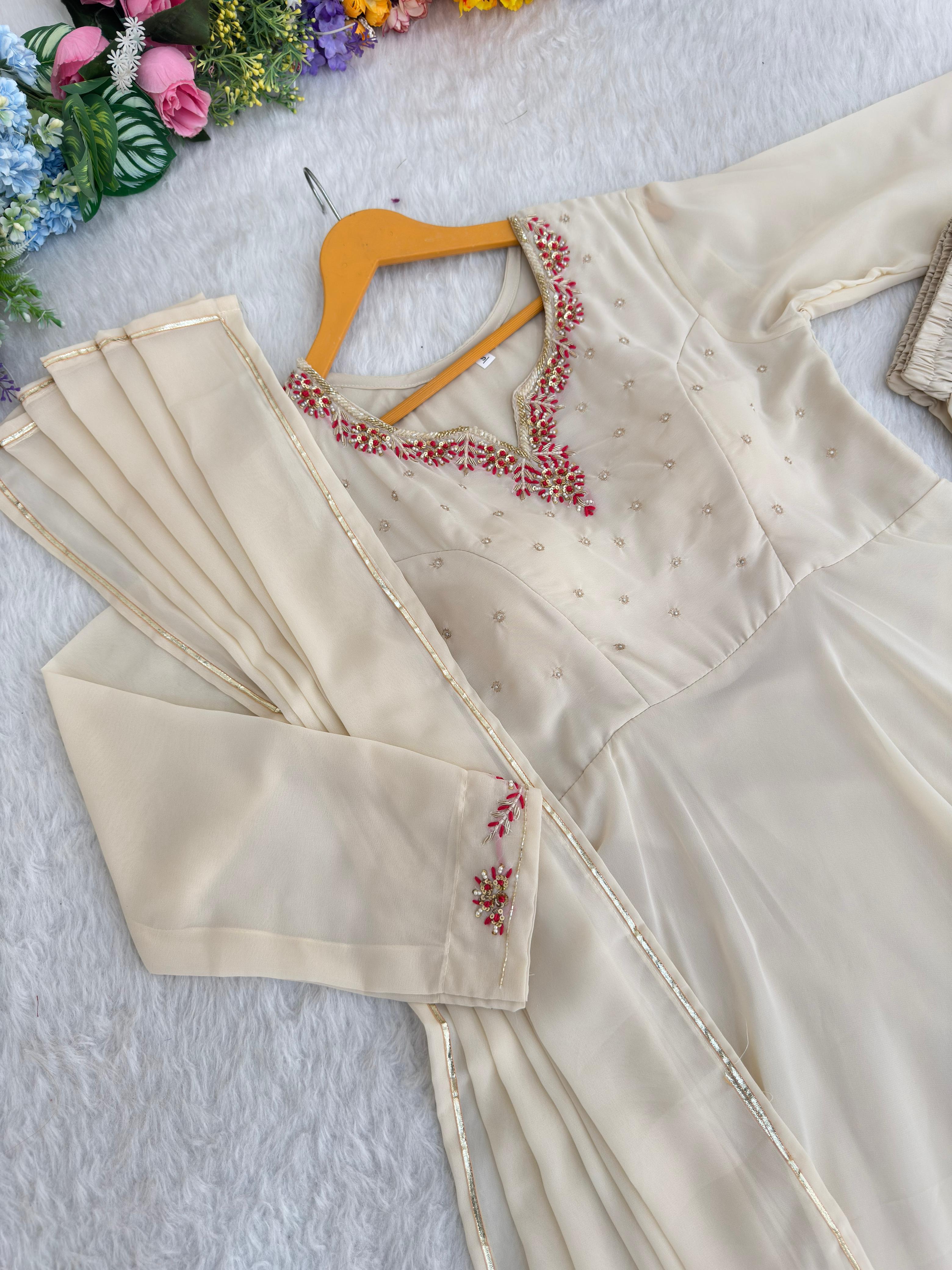 Beige embroidered dress