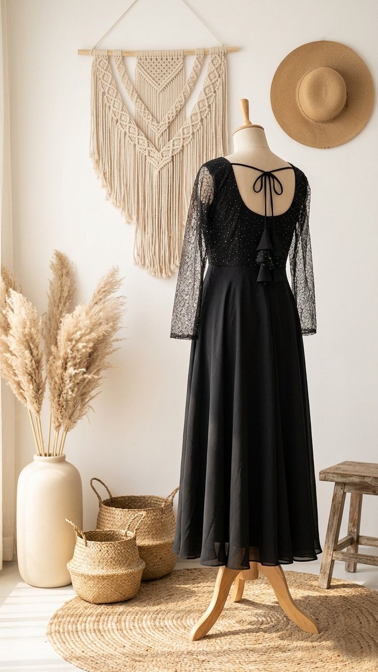 Black gown with bead work design 