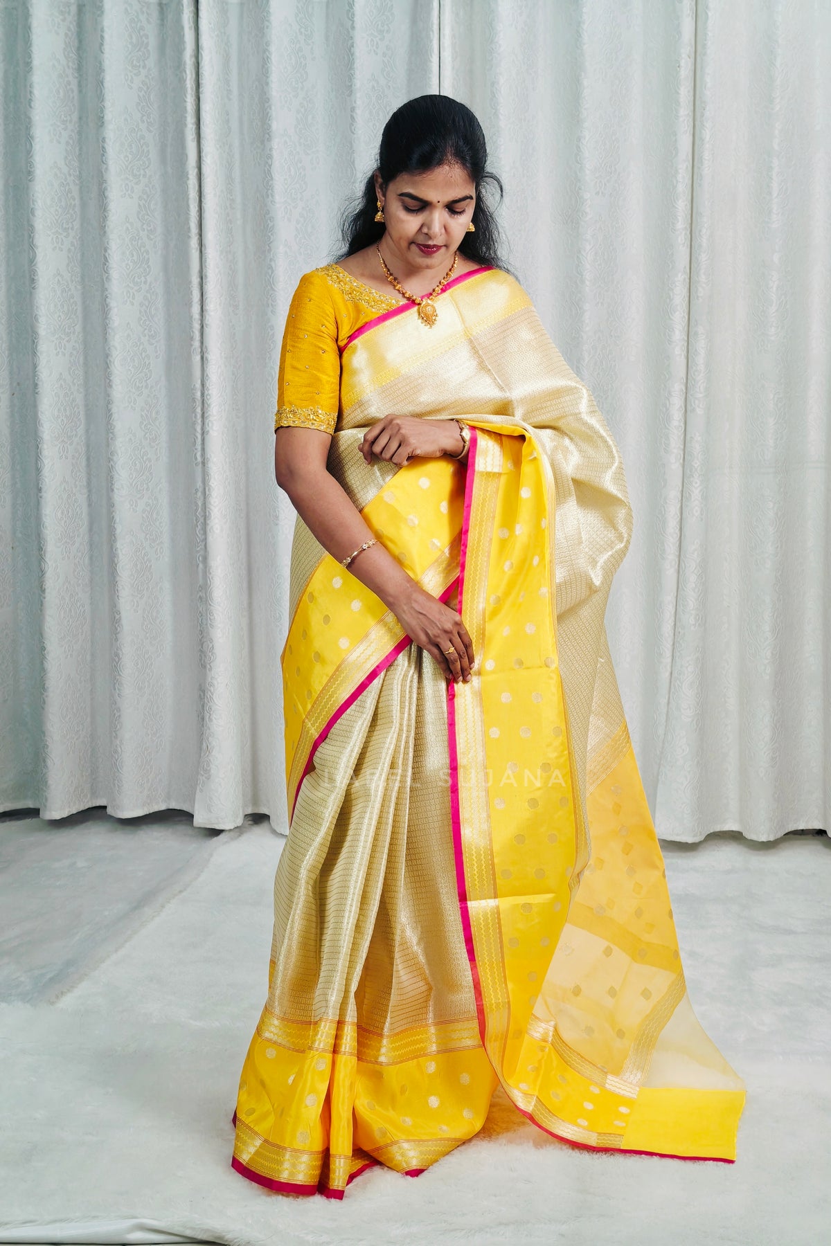 Silver colour Banarasi tissue Silk Saree