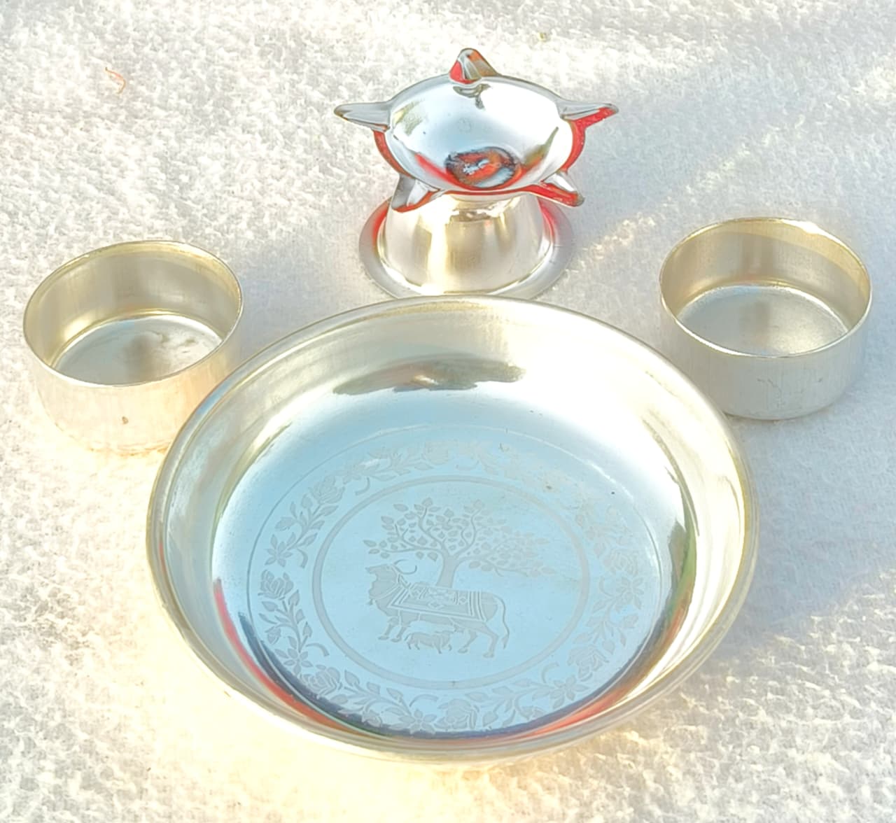German silver aarti thali set - 10 sets