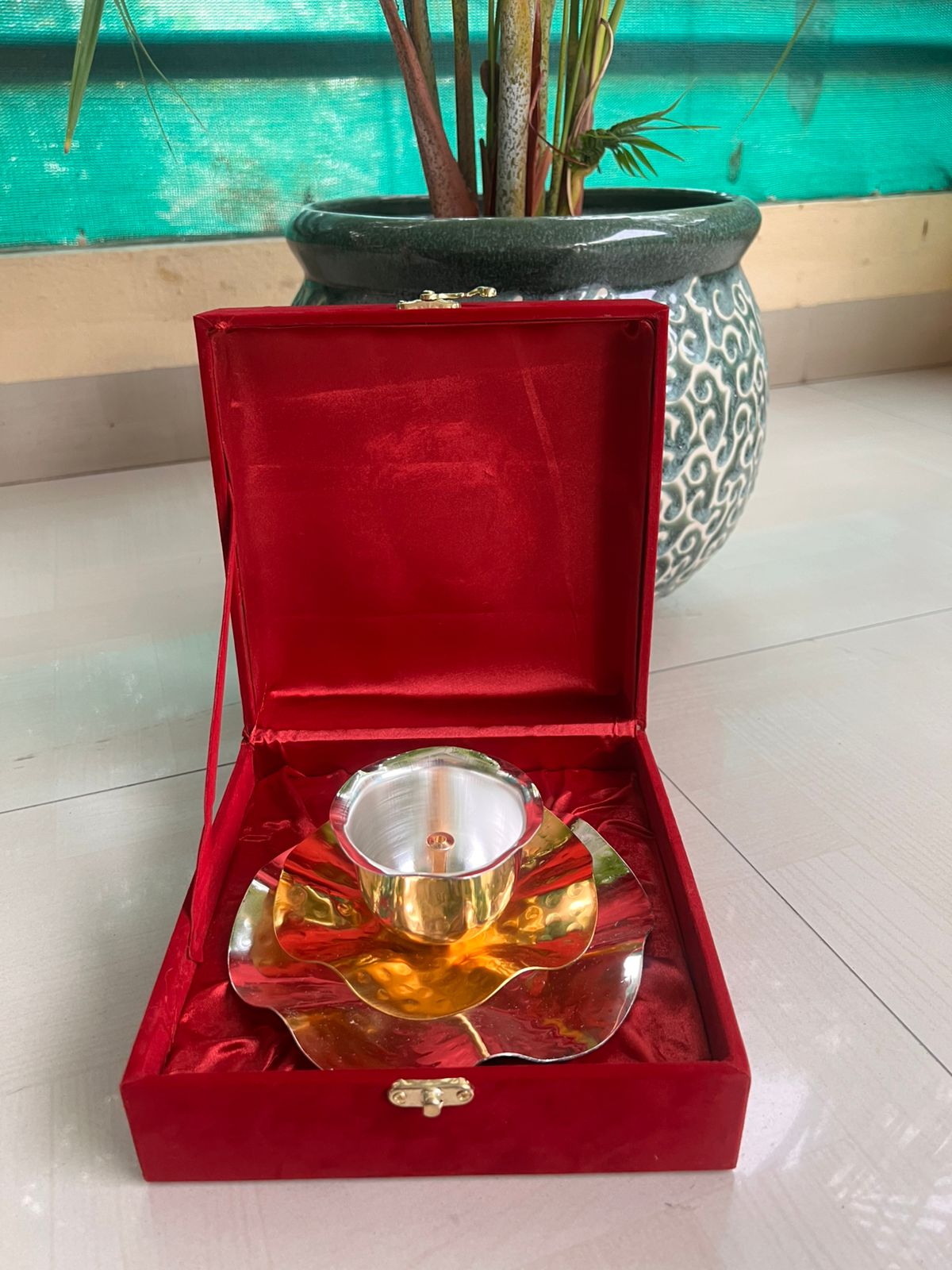 German silver golden finished diya