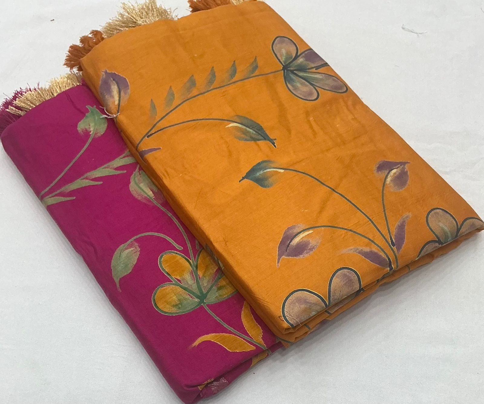 Rani pink, mustard yellow 