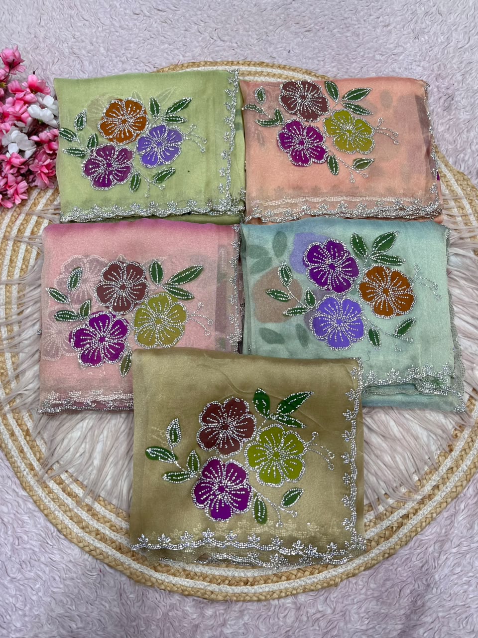 Mint green, sage green,peach,beige, light pink 