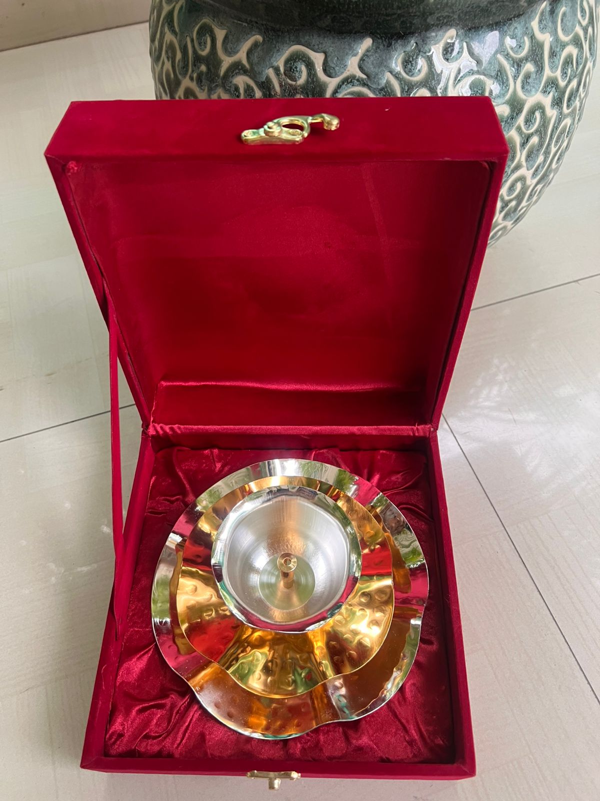 German silver golden finished diya