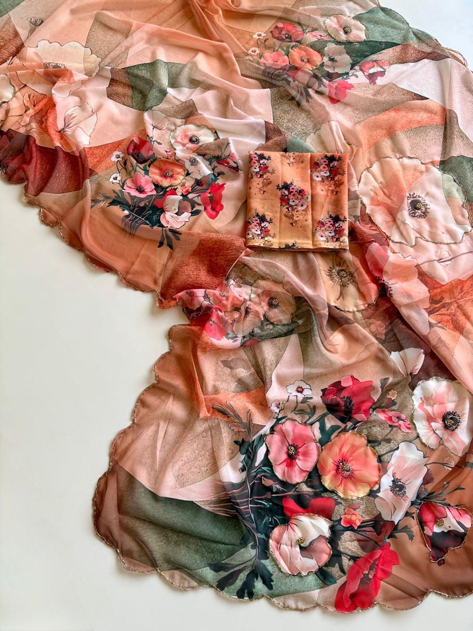Peach Floral-patterned fabric with a bar on a white background