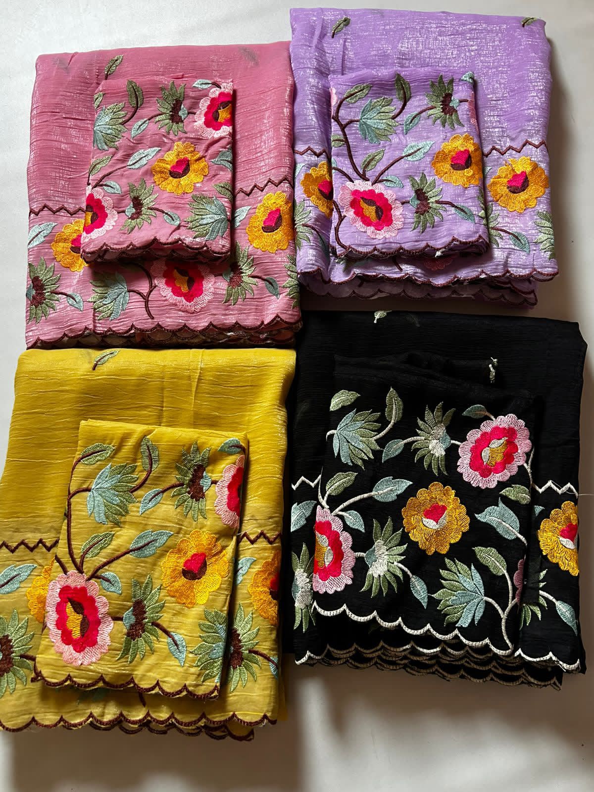 Baby pink, Purple,light yellow and black 