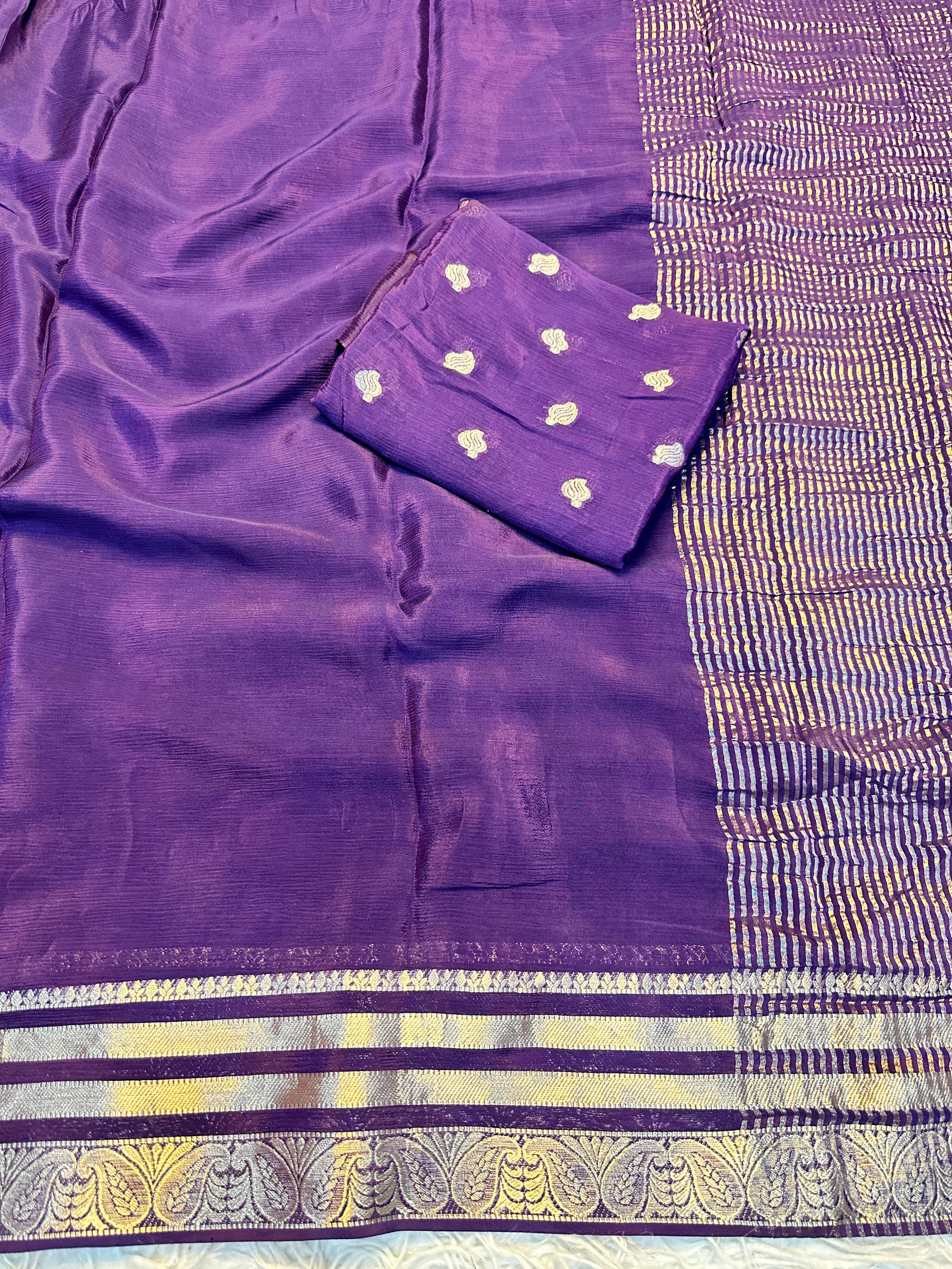 Purple saree with gold border 