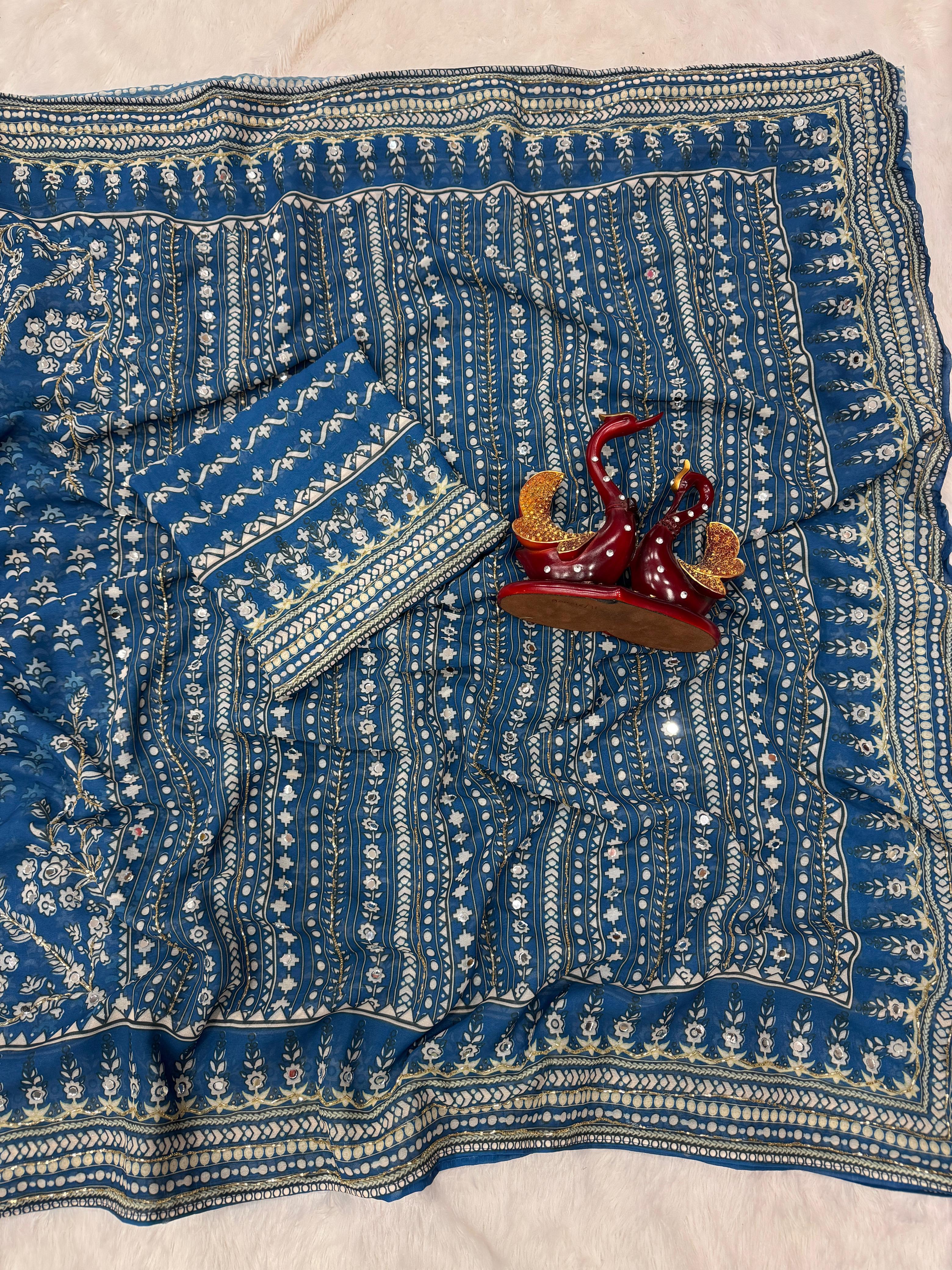 Blue patterned fabric
